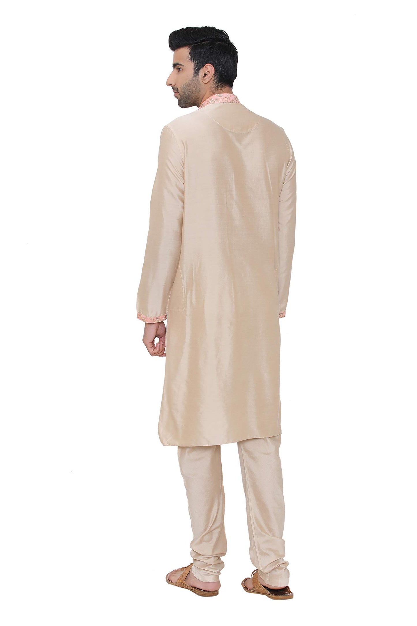 Manyavar Men's Silk Blend Kurta Chudidar (JAST138_Pink_M)