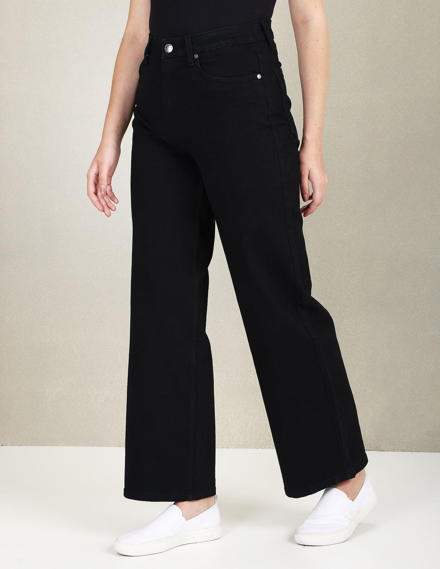 U.S. POLO ASSN. Women's High Rise Wide Leg Jeans (UWSS23JN005_Black_28)