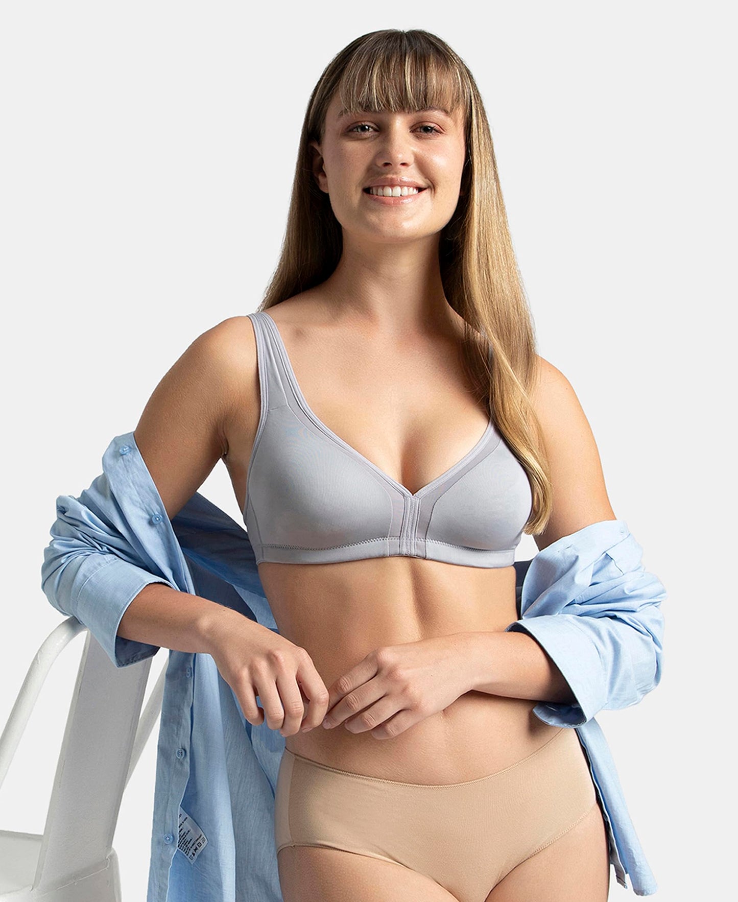 Jockey 1820 Women's Wirefree Non Padded Soft Touch Microfiber Elastane Stretch Full Coverage Everyday Bra with Stylised Mesh Panel_Lilac Grey_34D