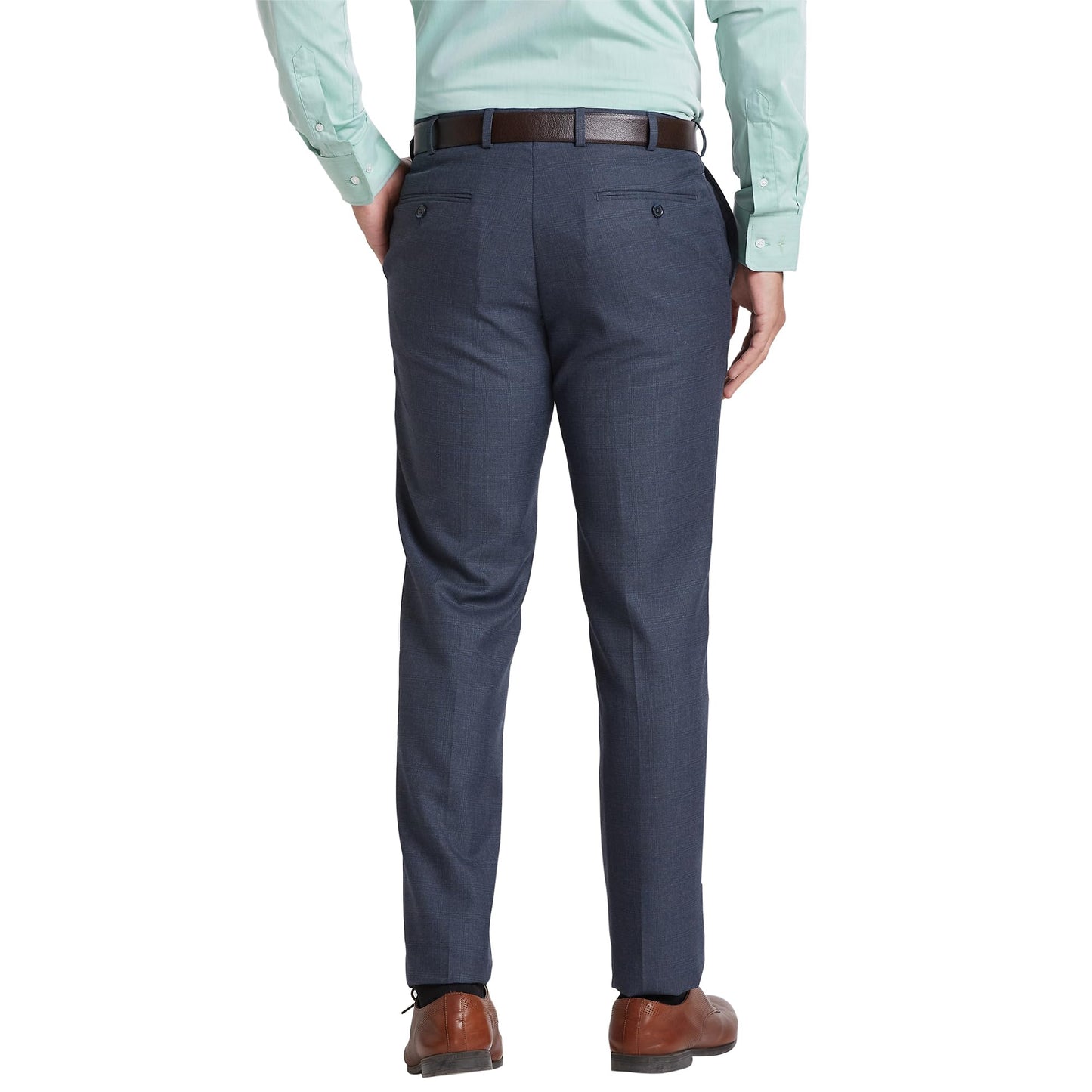 Park Avenue Men's Smart Fit Formal Trousers, Poly-Viscose Blend Check Pattern, Mid Rise, Performance Executive Wear | Medium Blue