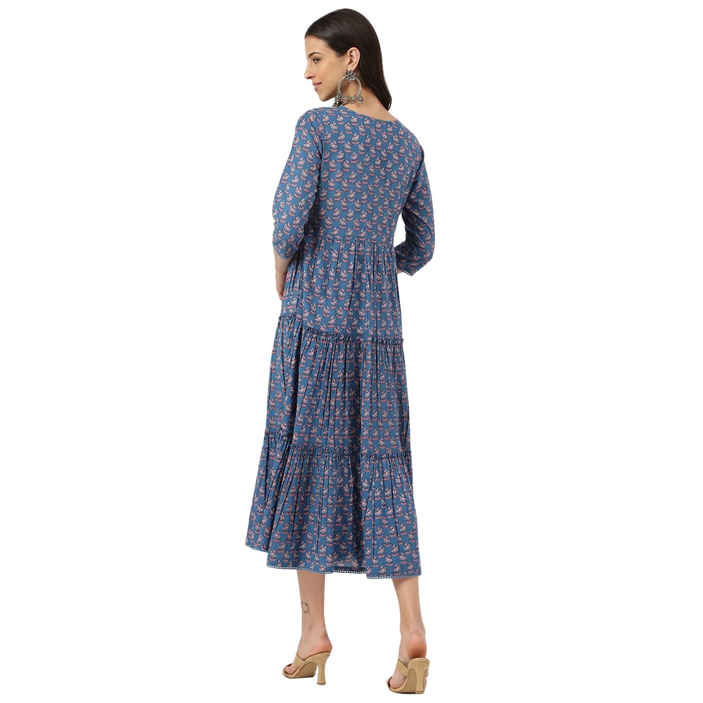 Divena Blue Floral Printed Long Dress