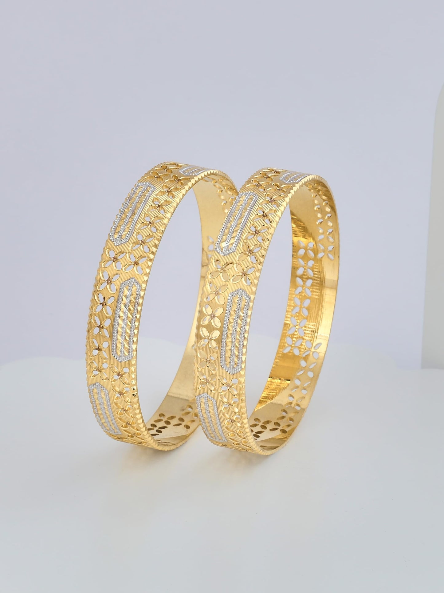 CYGNI BANGLES Elegant Gold-Plated Bangles for Women Traditional Design Jewelry (1 Pair)(F2-B-78-2.8)