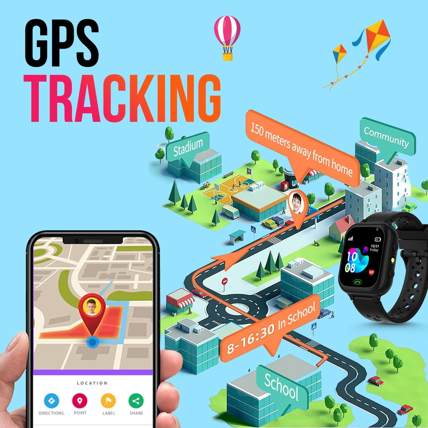 GameSir Q15 Kids Smart Watch 1.44" TFT Display 3G / 4G SIM Support, Learning & Gaming Apps, Gifting Watch, Water Rasistance, GPS Tracking, Smartwatch for Boys & Girls (Black)