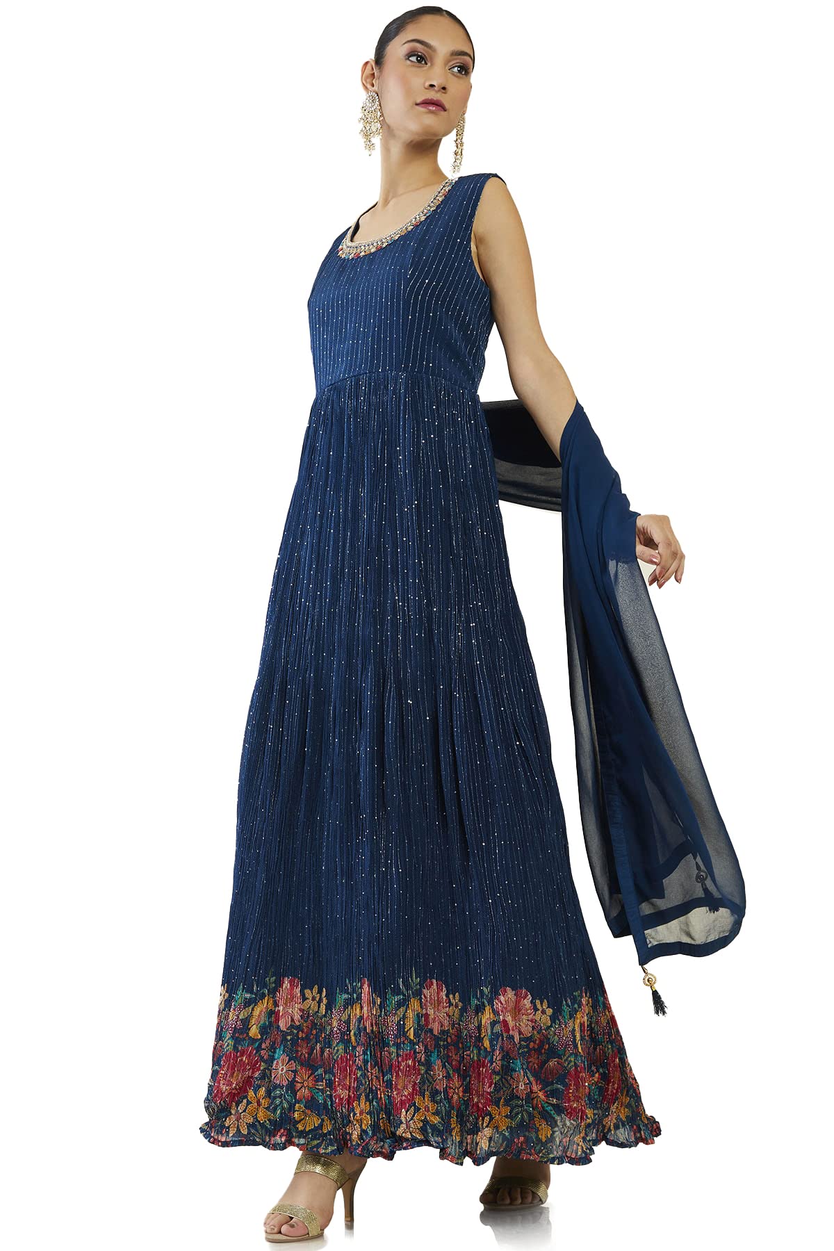 Soch Women Dark Blue Georgette Embroidered Gown (Dark Blue_XL)
