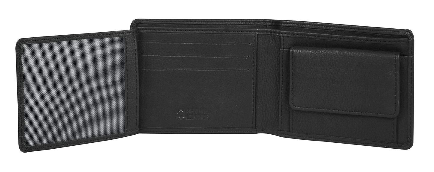 Men's Genuine Leather Bifold Wallet-Multiple Card Slots ID Window with Coin Pocket-Black Leather Wallet by Calfnero