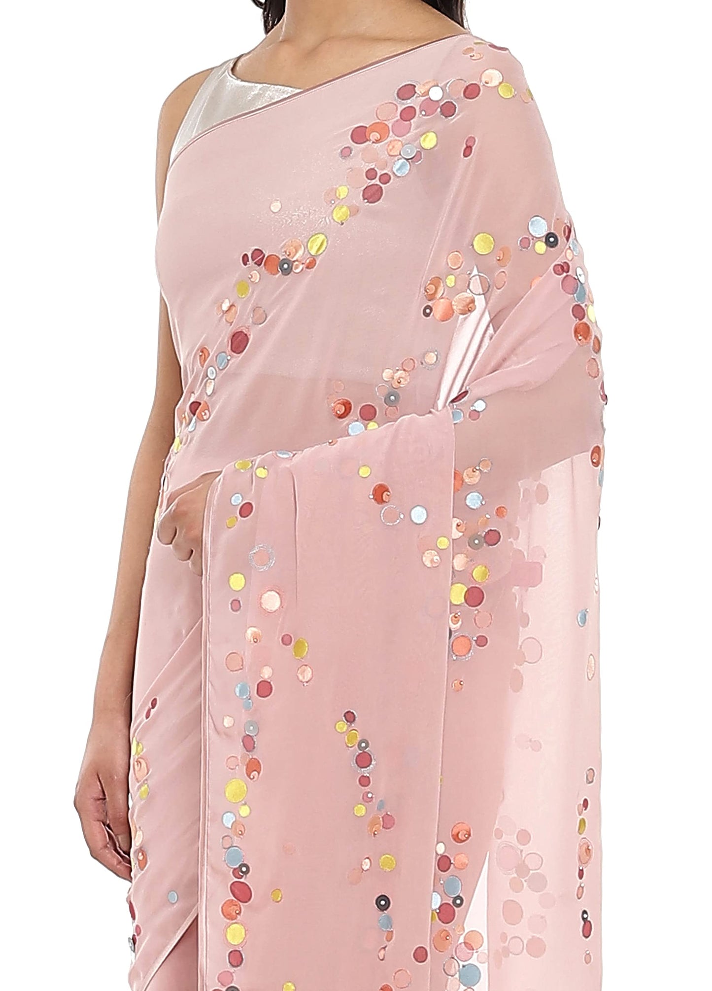 SATYAPAUL Women's Jamdani Silk Georgette Saree With Blouse Piece (8907544995477_Peach)