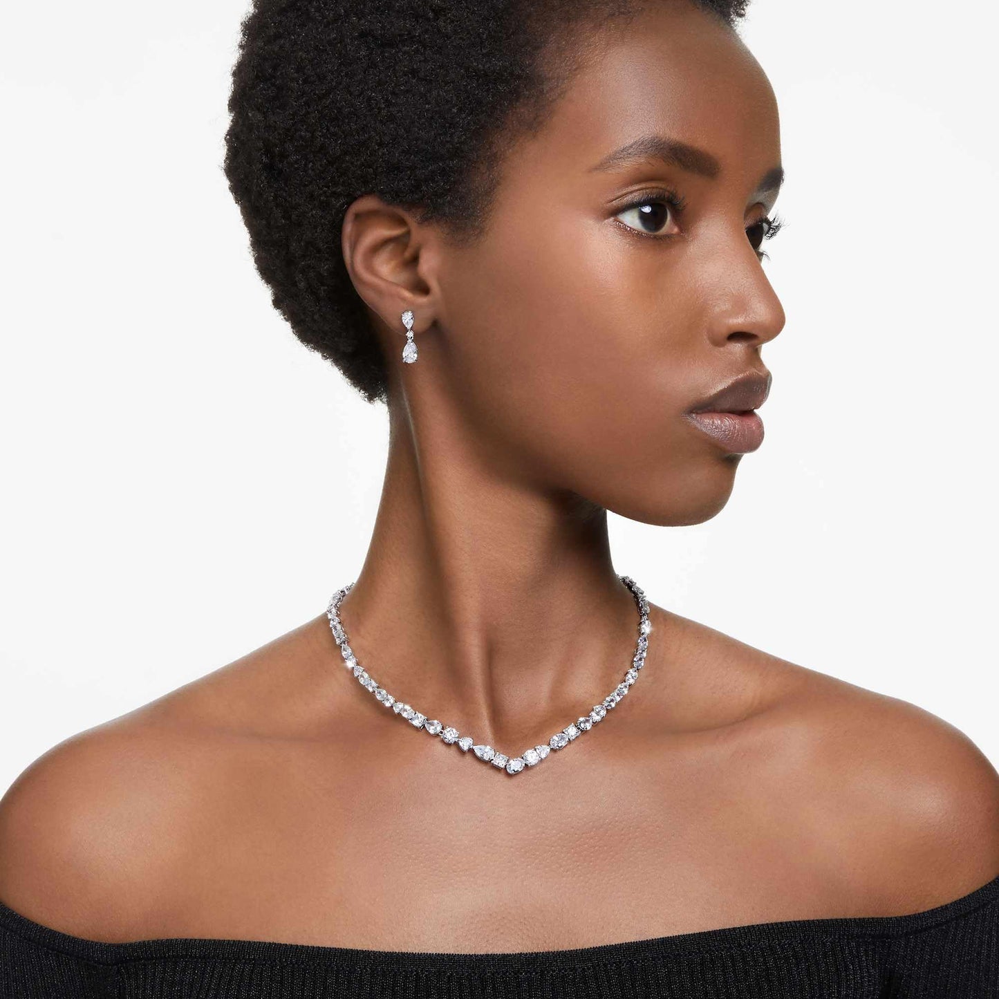 Swarovski Necklace and Earrings Mesmera set, Mixed cuts, White, Rhodium plated