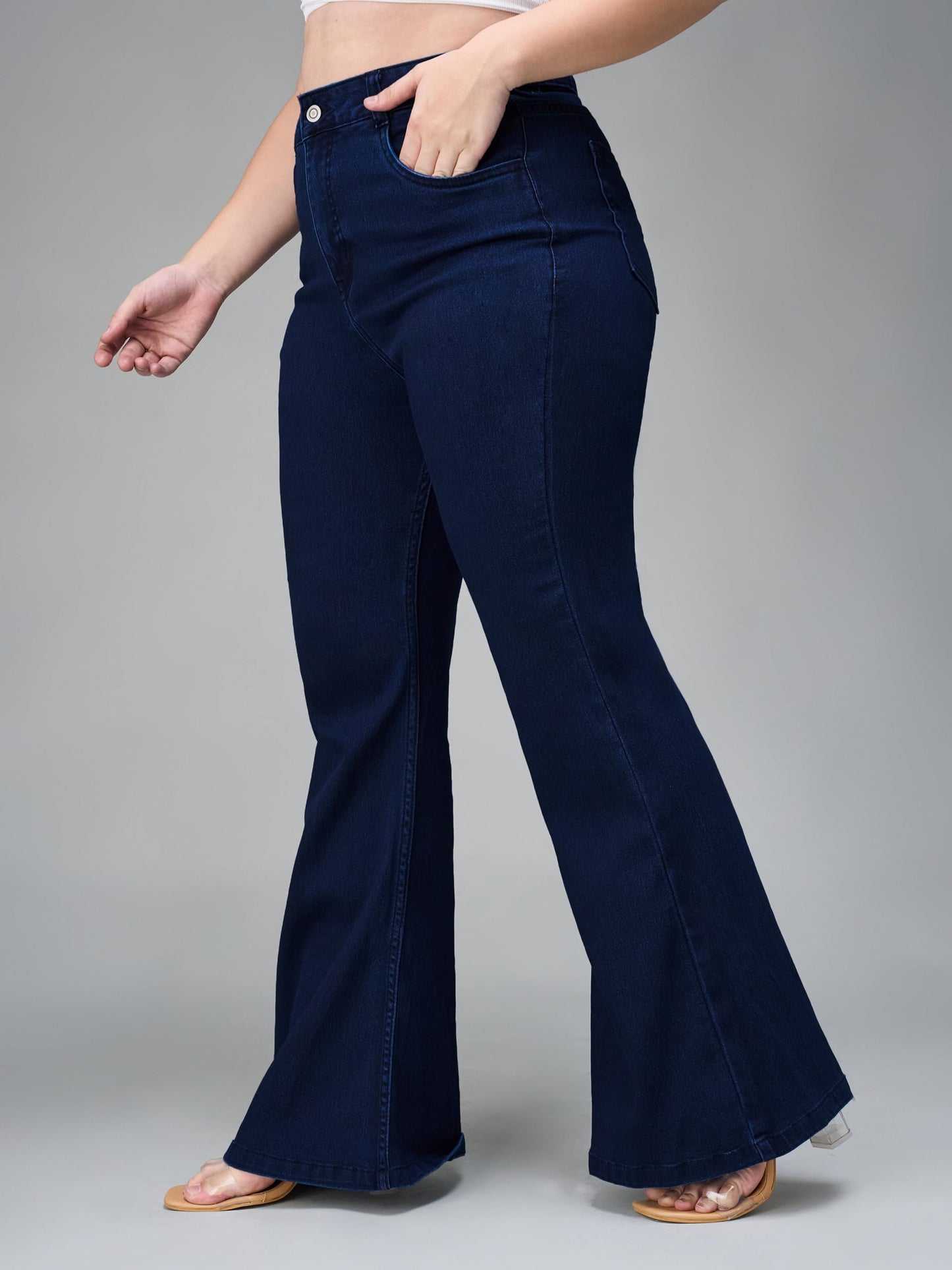 Miss Chase A+ Women's Wide Leg High Rise Regular-Length Stretchable Denim Jeans (APSS23DEN12-53-887-36, Kyanite Blue, 36)