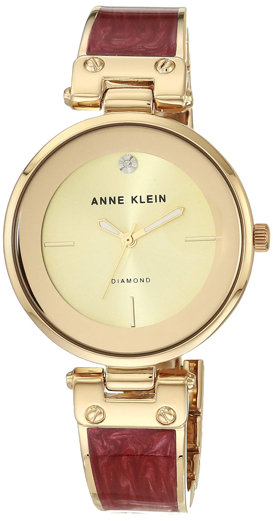 Anne Klein New York Analogue Women's Watch (Gold Dial Maroon Colored Strap)