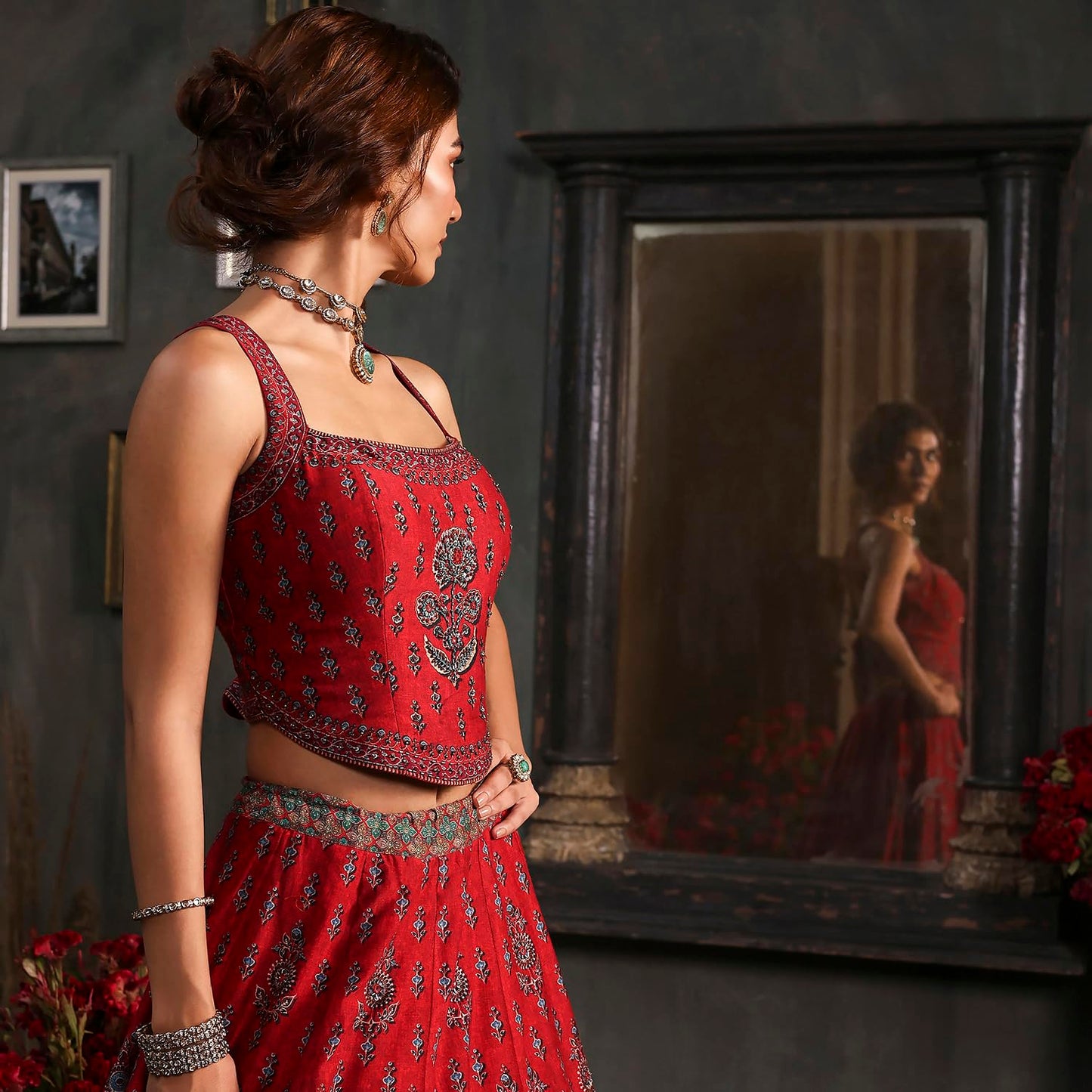 Biba Women's Silk Chanderi Lehenga Set (SKDRSTELE30317AW25RED_Red_32)