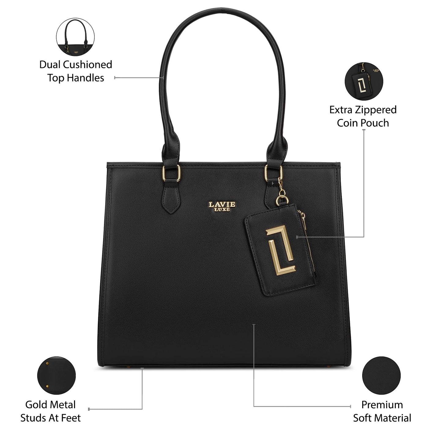 Lavie Luxe Women's Duo Quad Pro Tote Laptop Bag | Tote Laptop Bag for Work | Ladies Purse | Stylish Shoulder Bag | Gift for Women