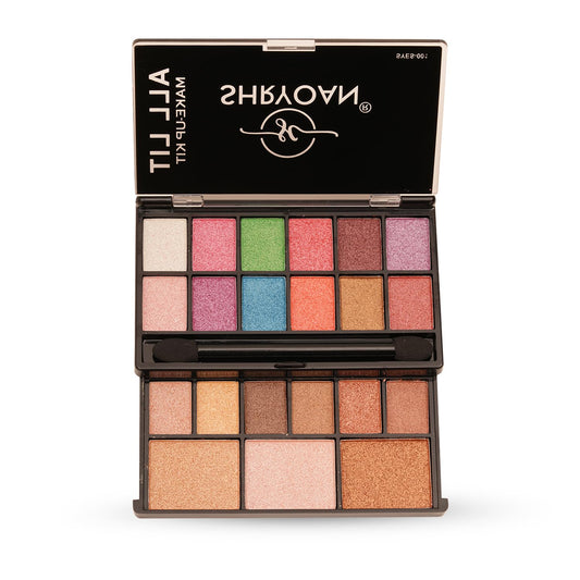 Shryoan All Lit Make-up Kit With 18 Eyeshadow & 3 Highlighter Powder Make-up Palette | Highly Pigmented Pocket Friendly Make-Up Kit | (20 gm) (Shade 01)
