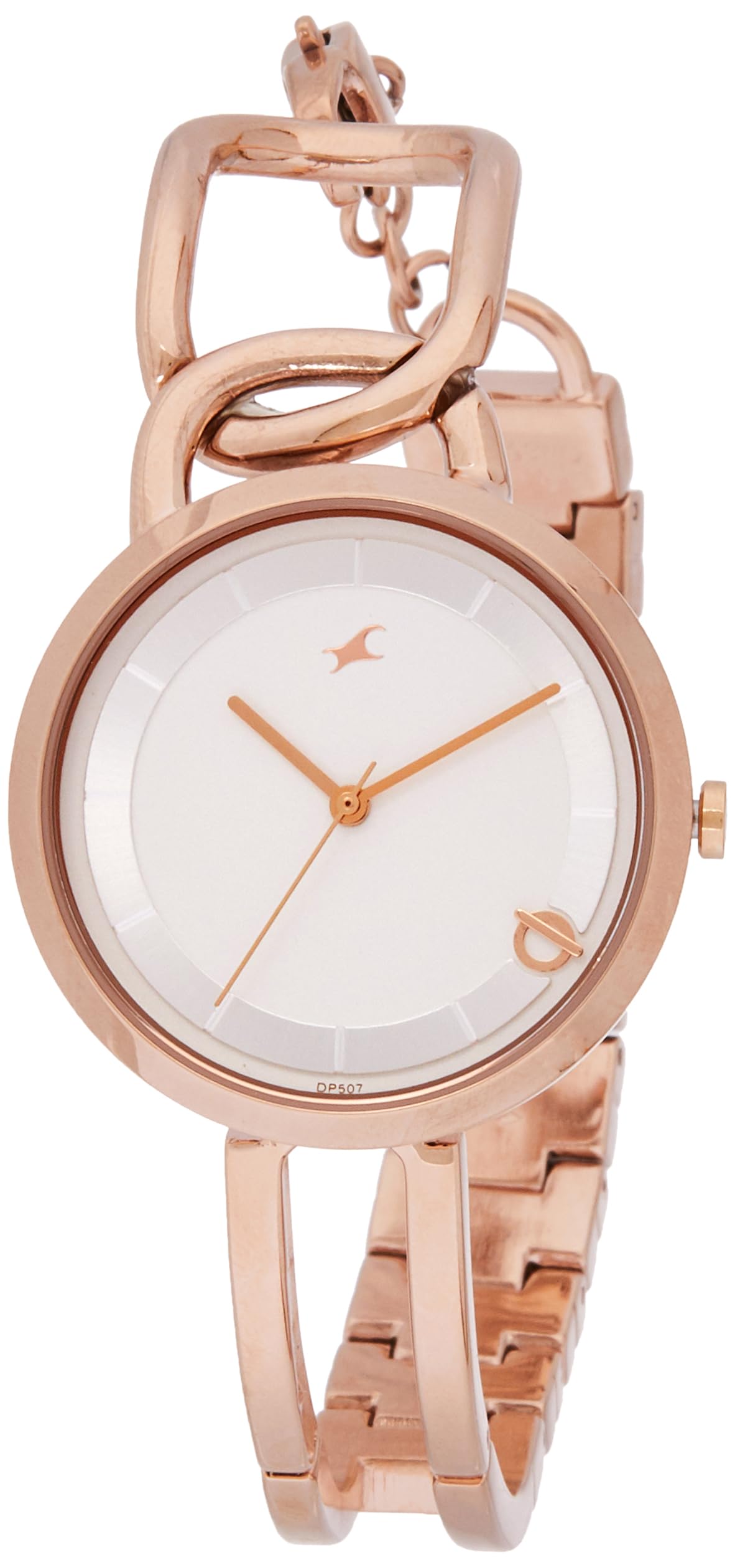 Fastrack Opulence Quartz Analog Silver White Dial Champagne Gold Metal Strap Watch for Girls