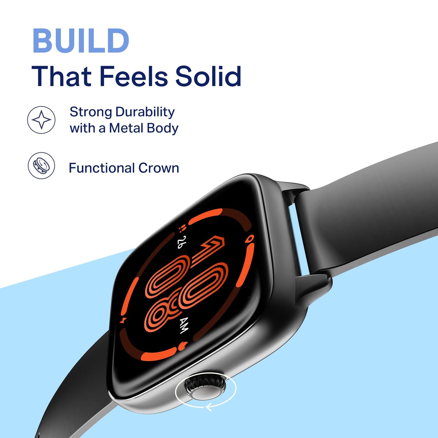 Boat Storm Verge, 1.72" (4.4 cm) Unisex Design, AuraVue Display with 20% Higher Brightness, Premium Metal Body, 80+ Sports Mode, Bluetooth Calling, Smart Watch for Men & Women (Active Black)