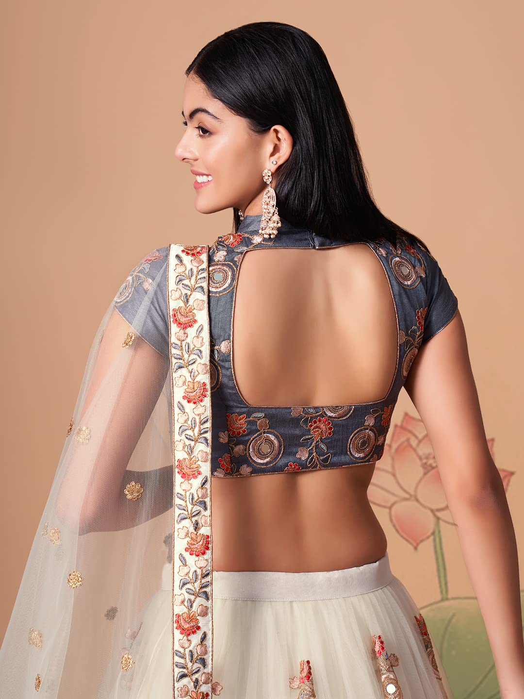 Zeel Clothing Women's Net Embroidered Semi-Stitched Bridal New Lehenga Choli with Dupatta (7322-OffWhite-Wedding-Bridal-Latest; Free Size) (Off-White)