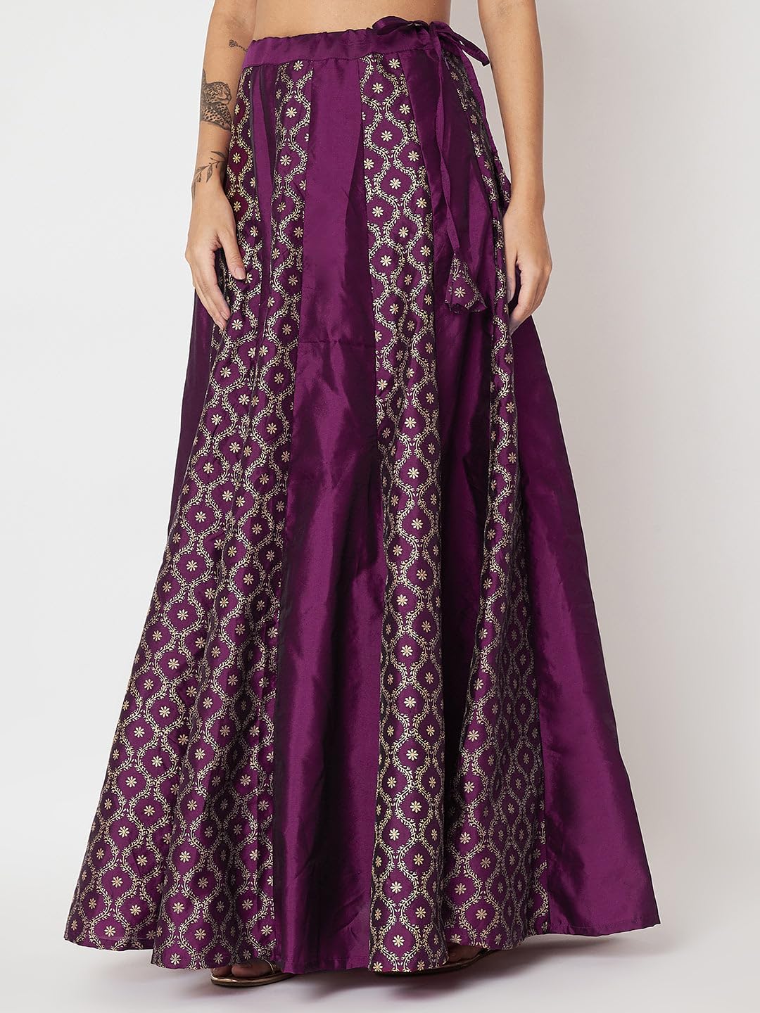studio rasa Women's Silk Blend Block Printed Kalidaar Skirt for Wedding Festive Party (SKTC52401M_Purple_Medium)