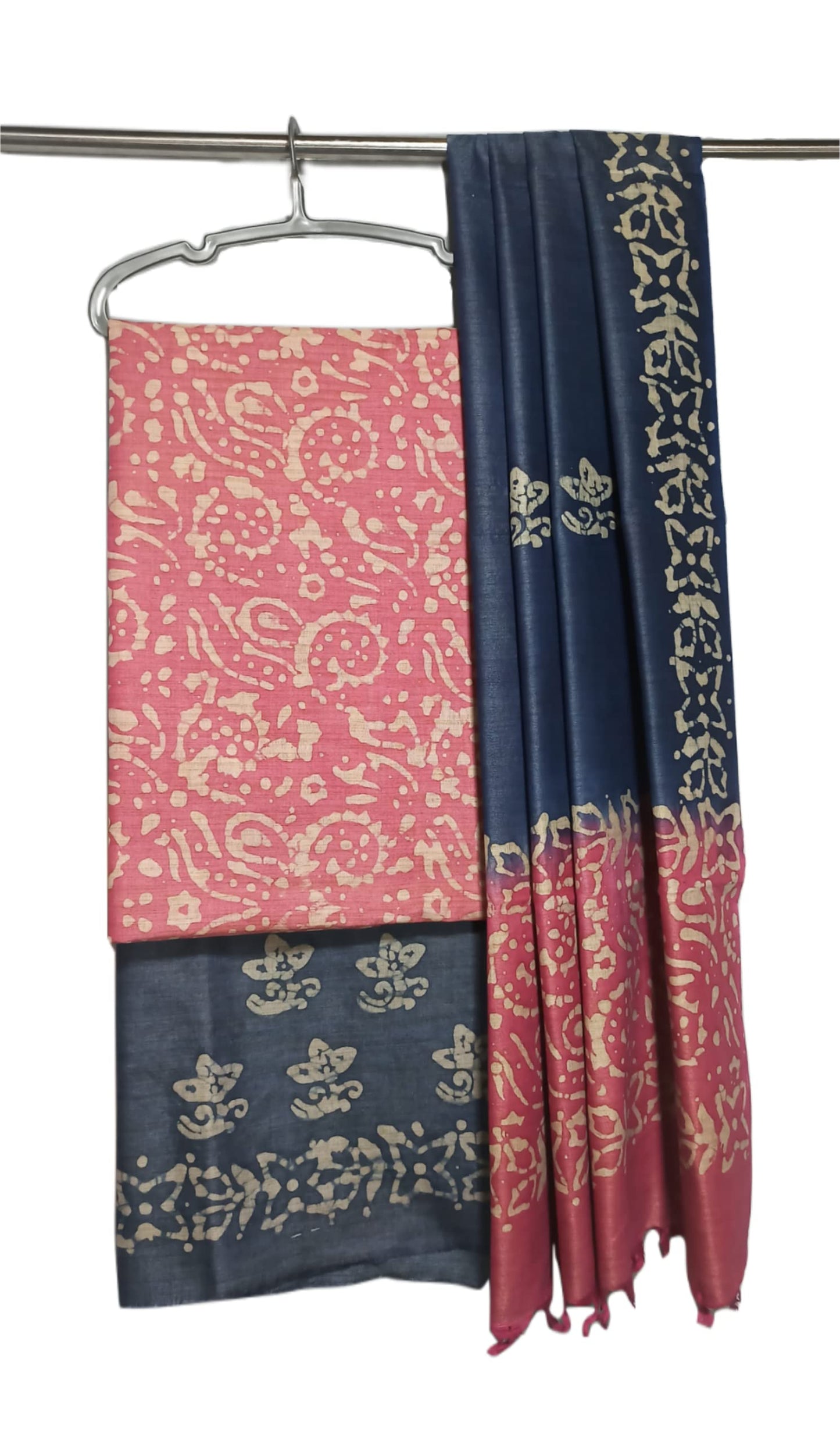 ZERATEX Women's Cotton Silk Handcrafted Batik Print Unstitched Salwar Suit Dress Material With Duputta (Pink)