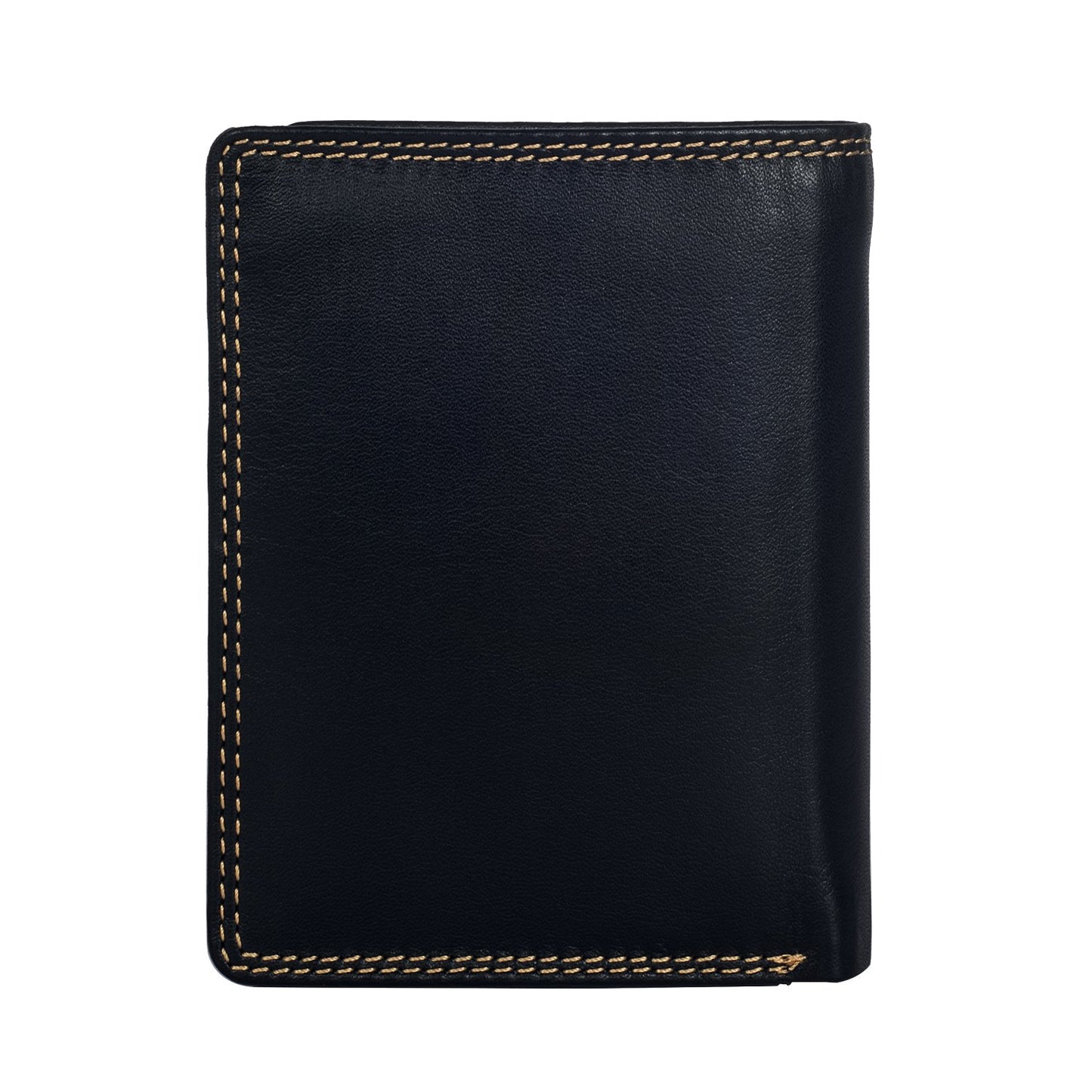 Men's Genuine Leather Bifold Wallet-Multiple Card Slots ID Window with Coin Pocket-Black Wallet by Calfnero