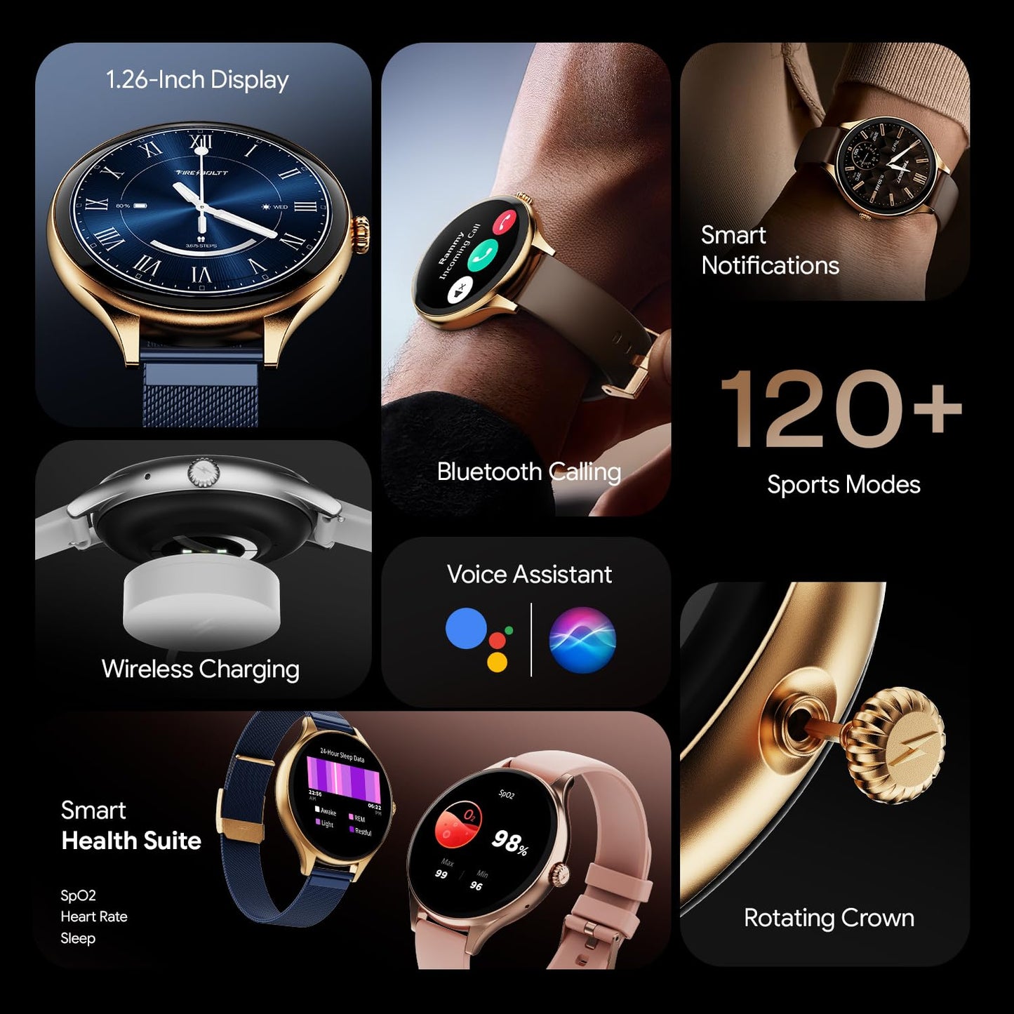 Fire-Boltt Phoenix Air Smart Watch 1.26” Round Display, Rotating Button, Wireless Charging, Ultra Lightweight Metal Body, Bluetooth Calling, Smartwatch with Silicone & Mesh Steel Straps Petal Pink