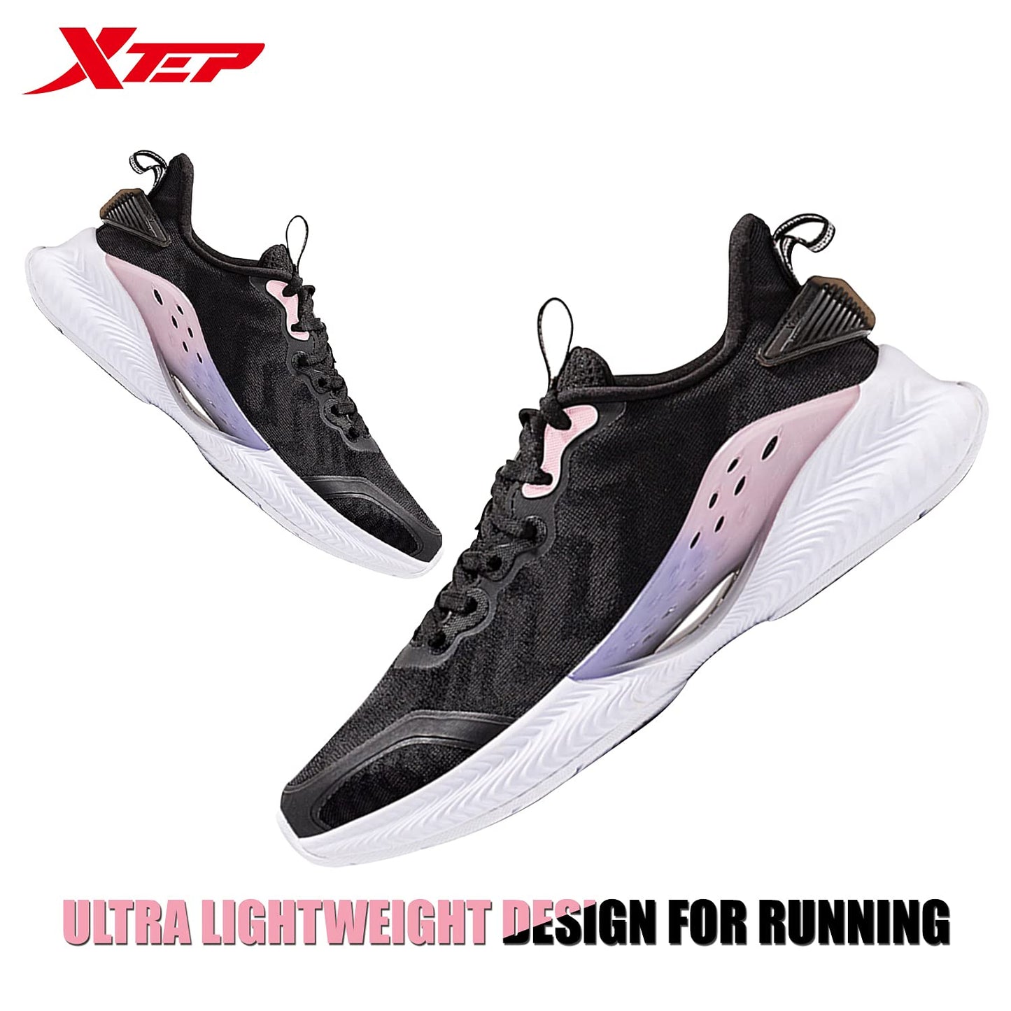 XTEP Women's Black Textile Synthetic Leather Upper Flexible RB Sole Running Shoes (3 UK)