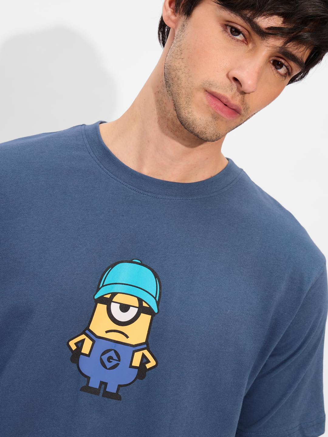The Souled Store Official Minions Originals: I Love Gru Men and Boys Short Sleeve Round Neck Graphic Printed Regular Fit Cotton T-Shirts Blue