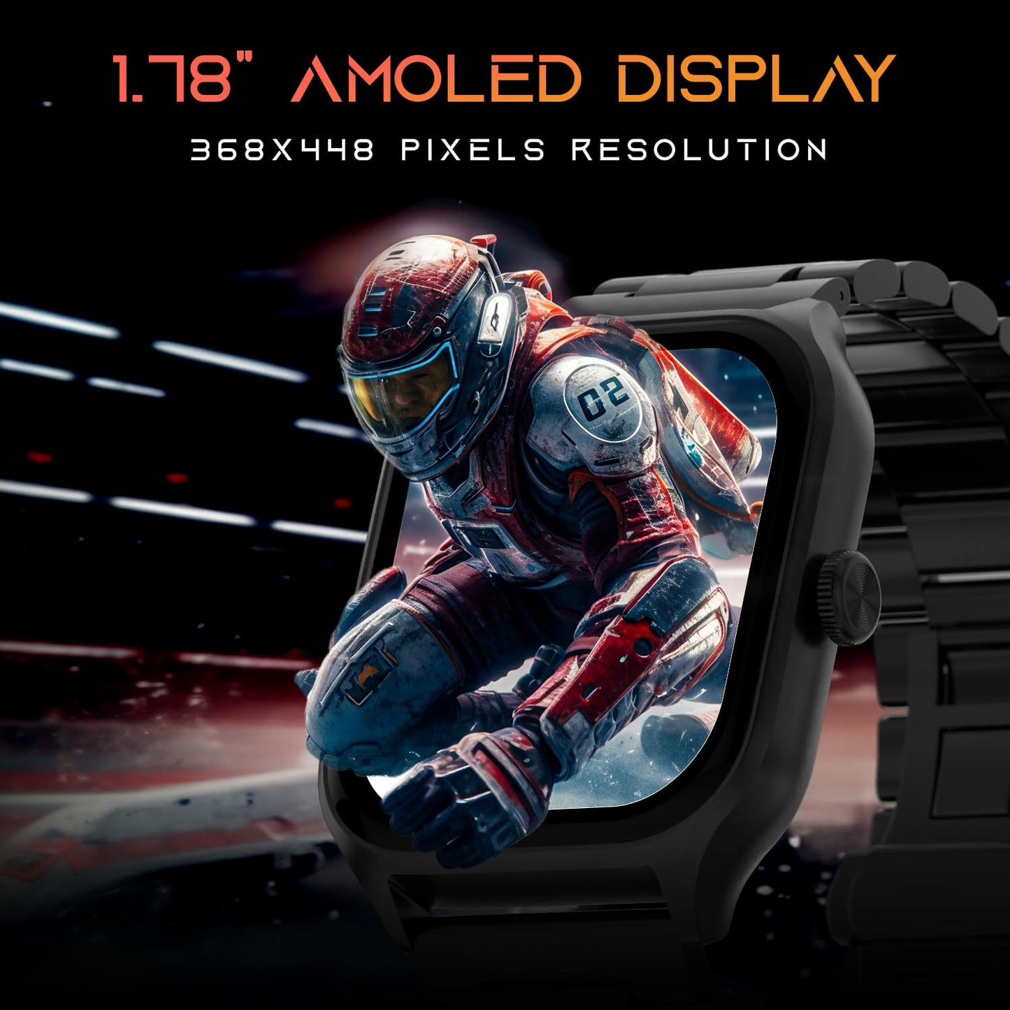 Fire-Boltt Solaris 1.78 AMOLED Always-on Display with 368 * 448 px Resolution, 123 Sports Mode, IP68 Water-Resistant, Long-Lasting Battery Life and Comprehensive Health Tracking (Black)