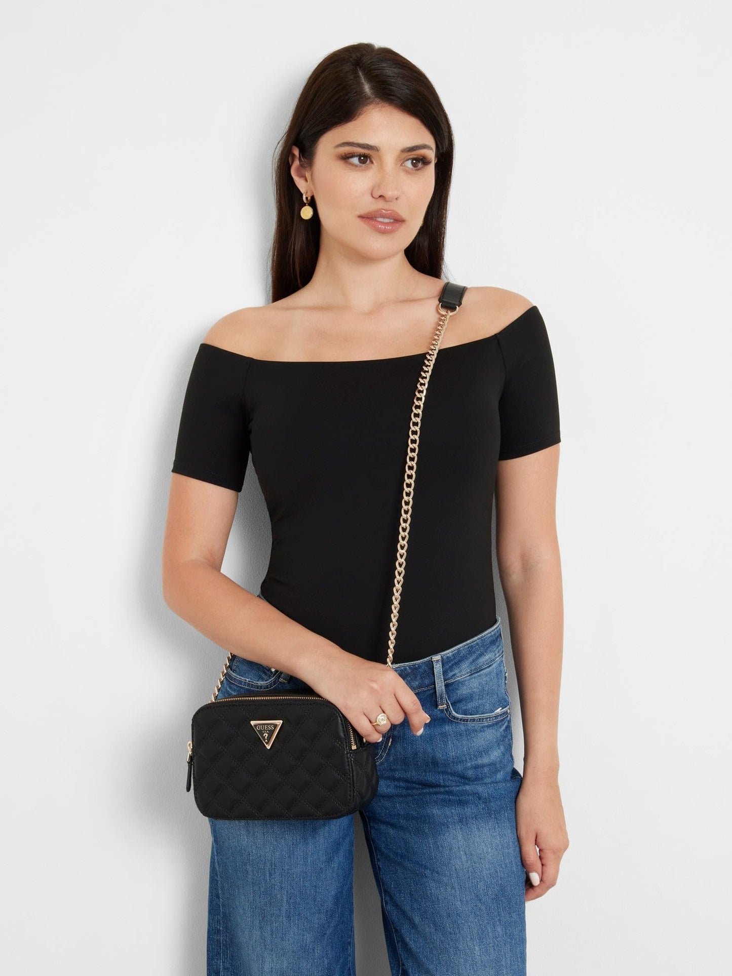 Guess Women's Black Textured Crossbody Bag| Ladies Purse Handbags | Gift For Ladies