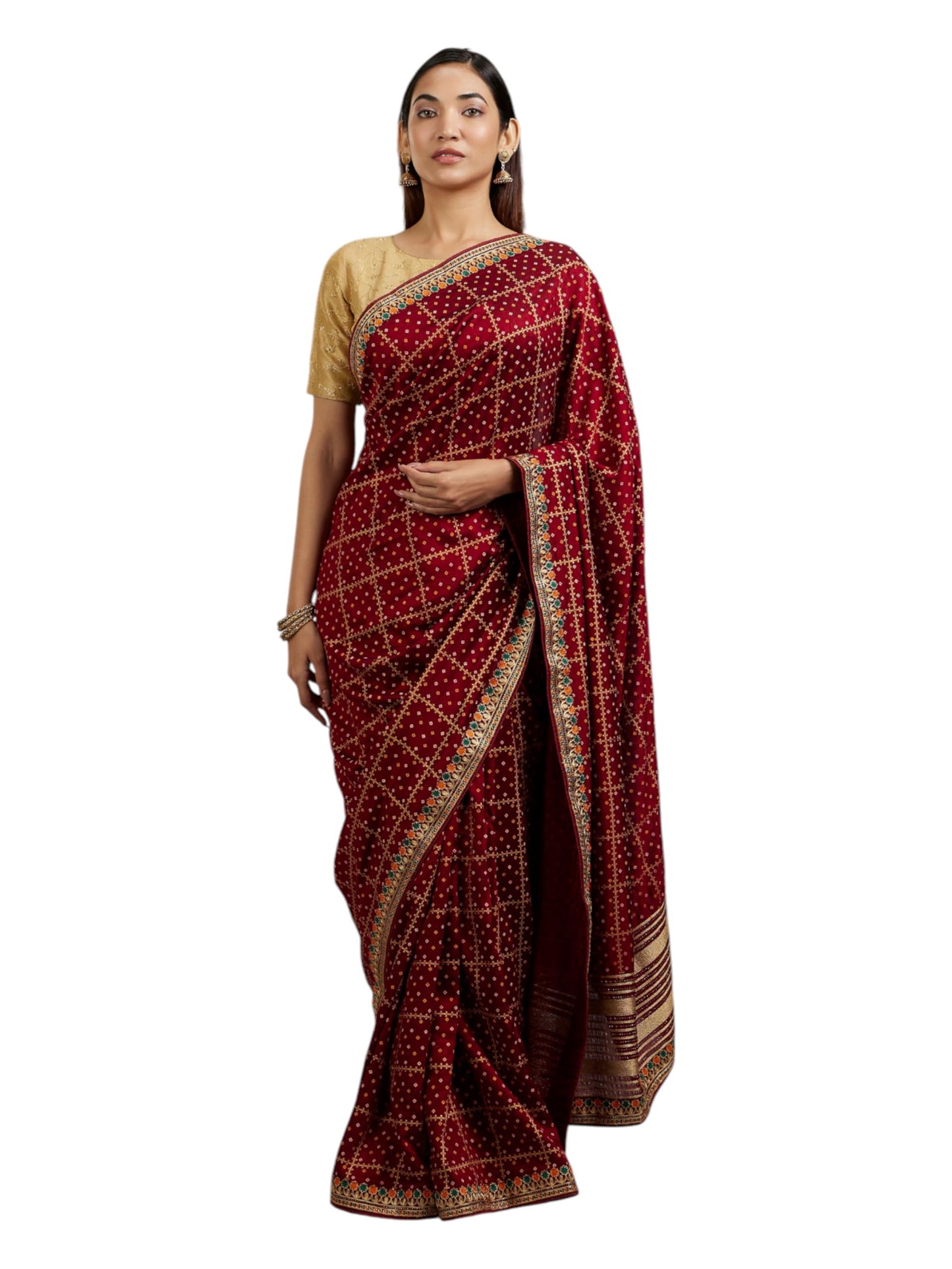 MOHEY Women's Art Silk Embroidery|Stone Work| Zari Weave Saree(Maroon)