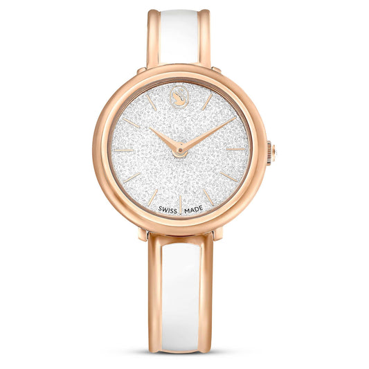 Swarovski Crystalline Bangle Watch, Swiss Made, Metal Bracelet, White, Rose Gold-Tone Finish, White, strap