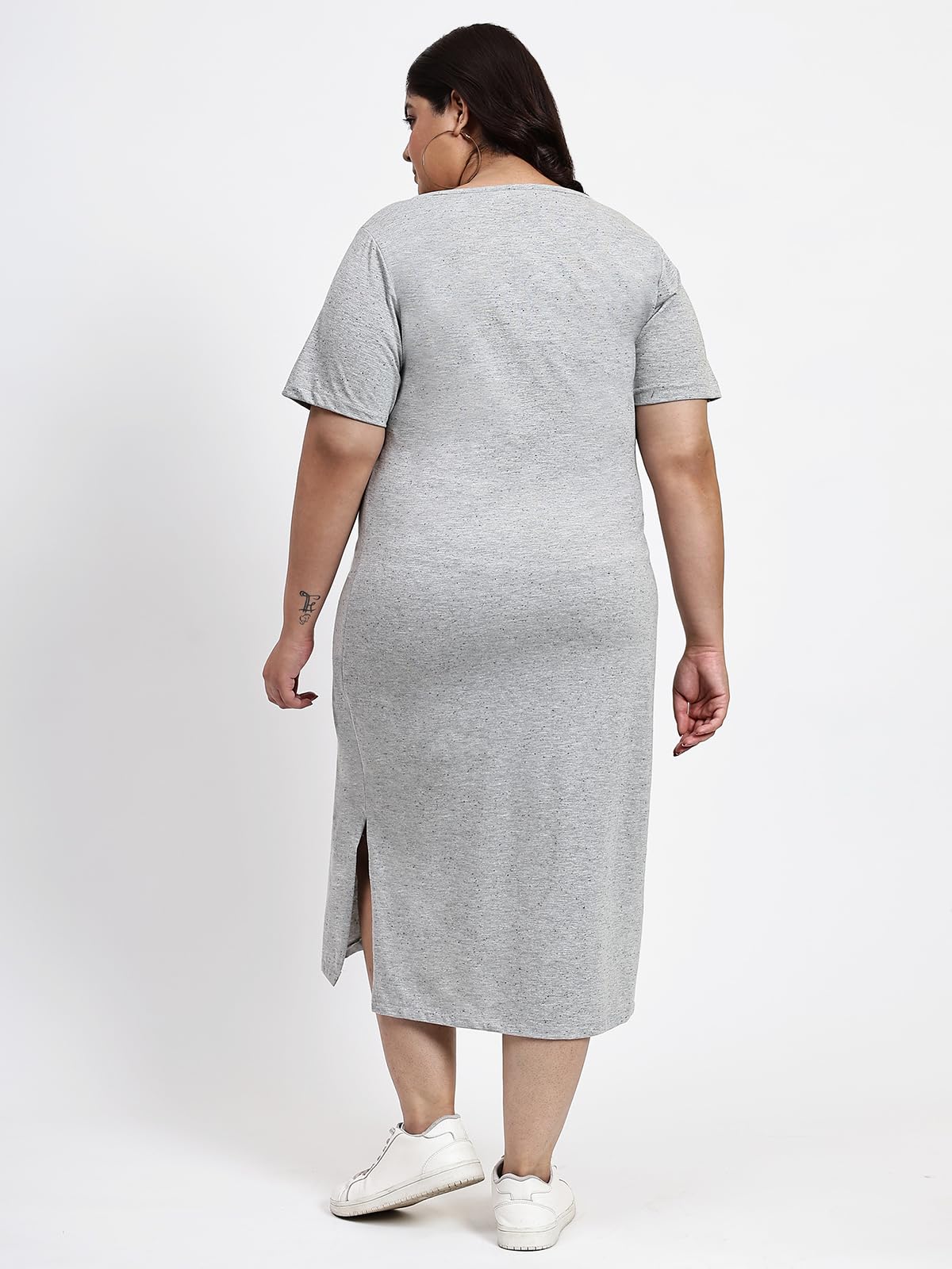 wild U Women Plus Size Dress | Comfort Fit Midi | Cotton Knitted | Stretchable | Shift | Western Casual (Grey, 8XL)