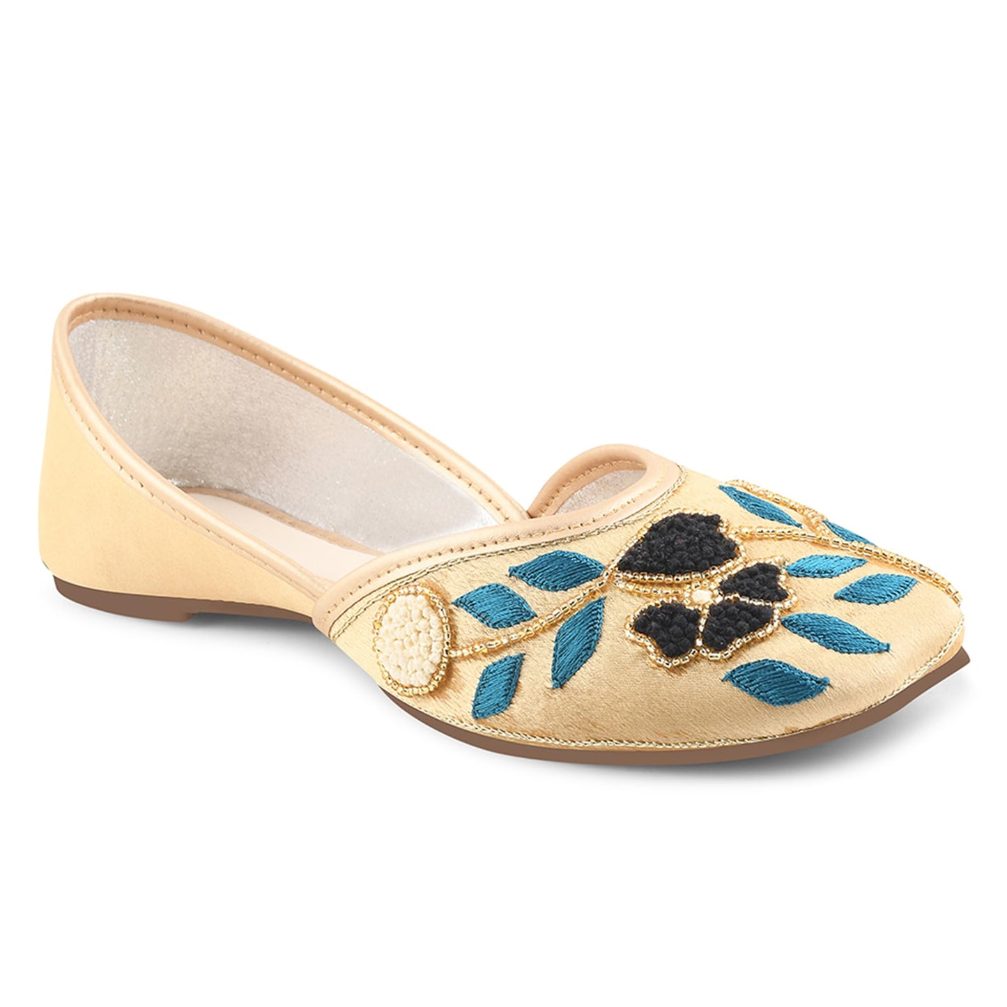 JM LOOKS Ethnic Jutti for Women Traditional Handmade Fulkari Jutti Slip-On Shoes Bellies for Women Wedding party Festival Occasion - Golden