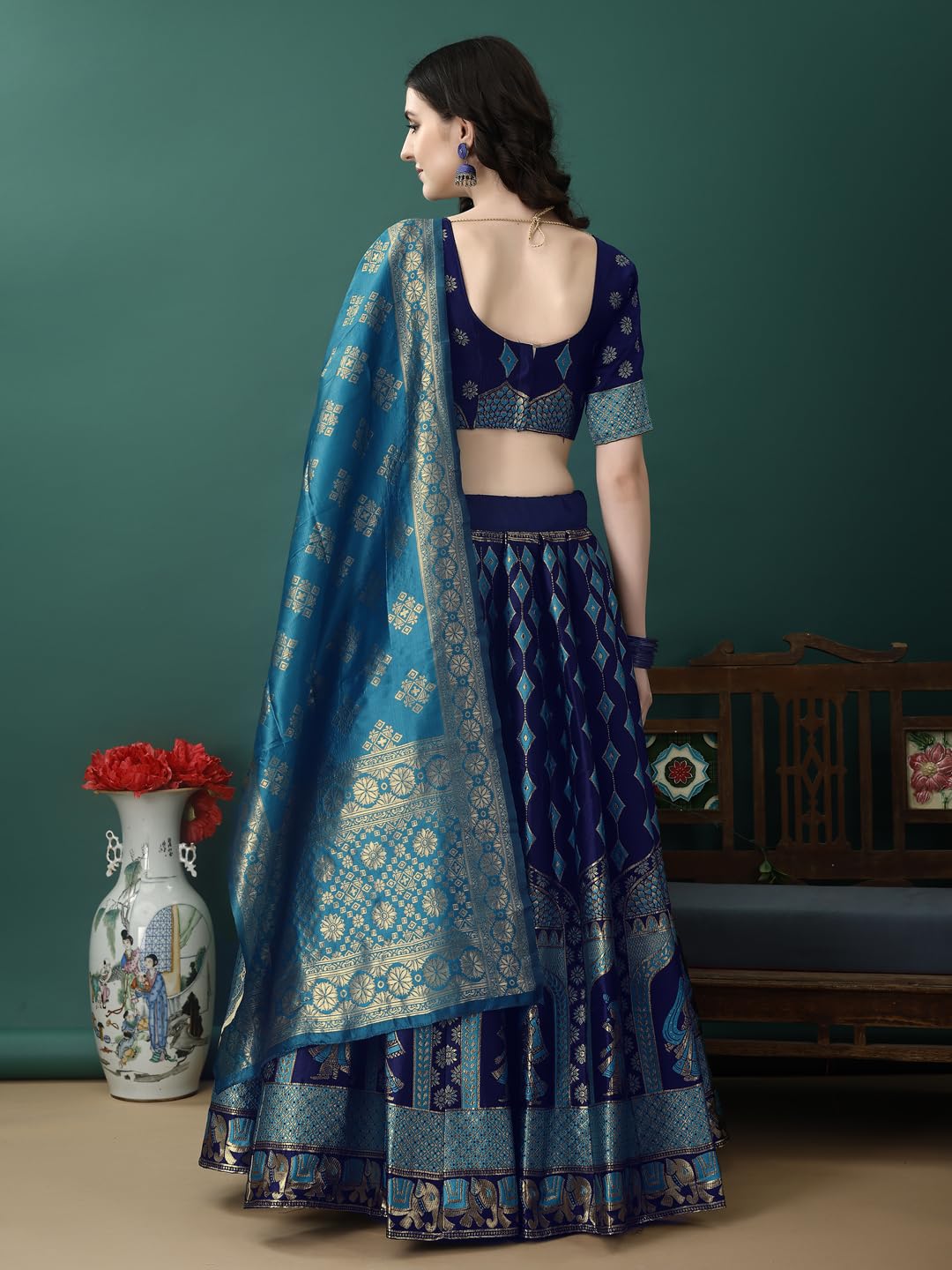 SWAMI STUDIO traditional womens wear banarasi silk lehenga choli (N.BLUE FIROZI)