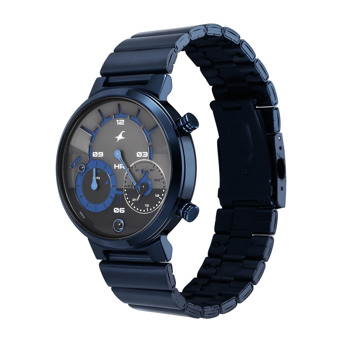 Fastrack Gambit Quartz Analog Dark Grey and Blue Dial with IP Micro Ion Blue Stainless Steel Strap Watch for Men