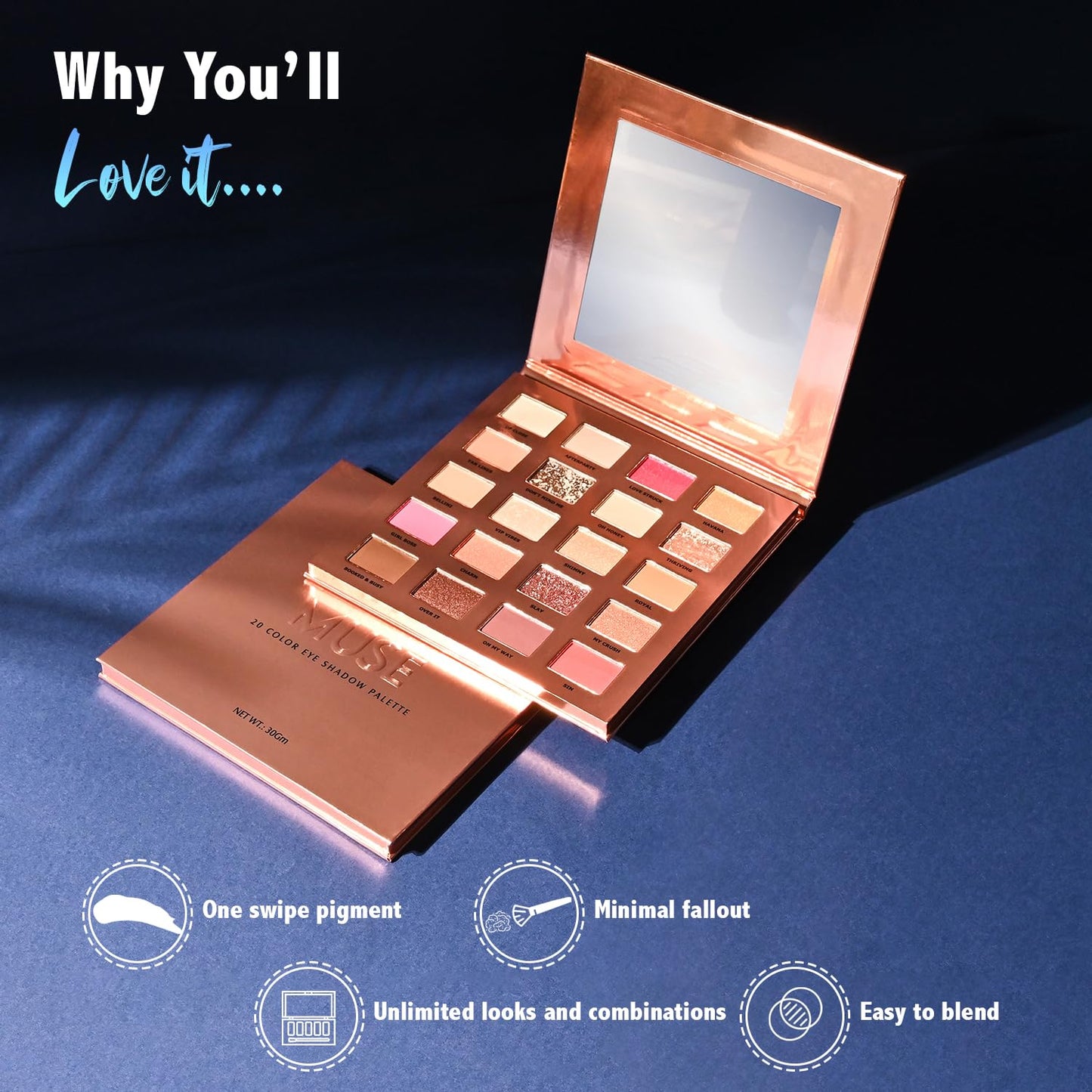 Glam21 Muse Eyeshadow Palette | Highly Pigmented |20 Selected Shades| Highly Pigmented Matte& Shimmer | Long-Lasting, Crease-Free Formula Shades | Professional & Everyday Eye Makeup- 30gm| 02- Divine