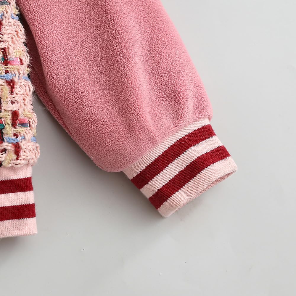 Hopscotch Girls Pink Full Sleeves Fabric Spliced Tweed Bomber Jacket For Age (6-7 Years)