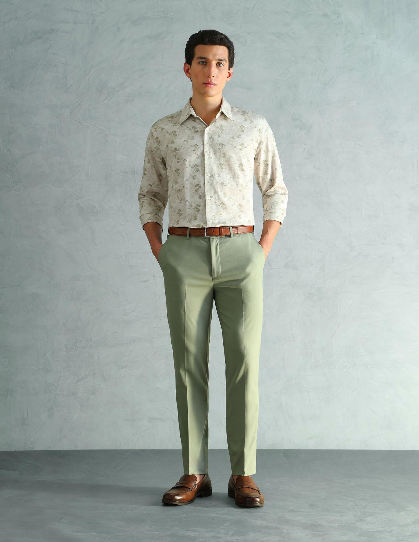Arrow New York Men's Floral Slim Fit Shirt (ANAEOSH2912_Light Green