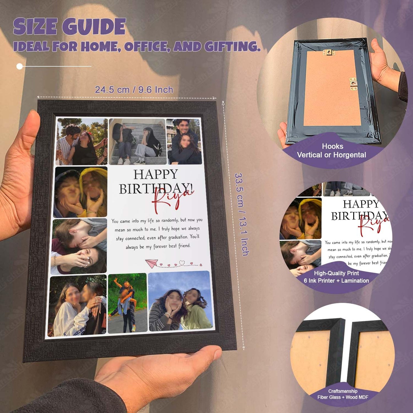 Giftway BFF Birthday Collage with Message | Personalised MDF Photo Frame | Birthday Gift for Husband, Best Friend, Mother, Sister | Unique Gifts for Men, Women - 9.613.1 Inch_Black