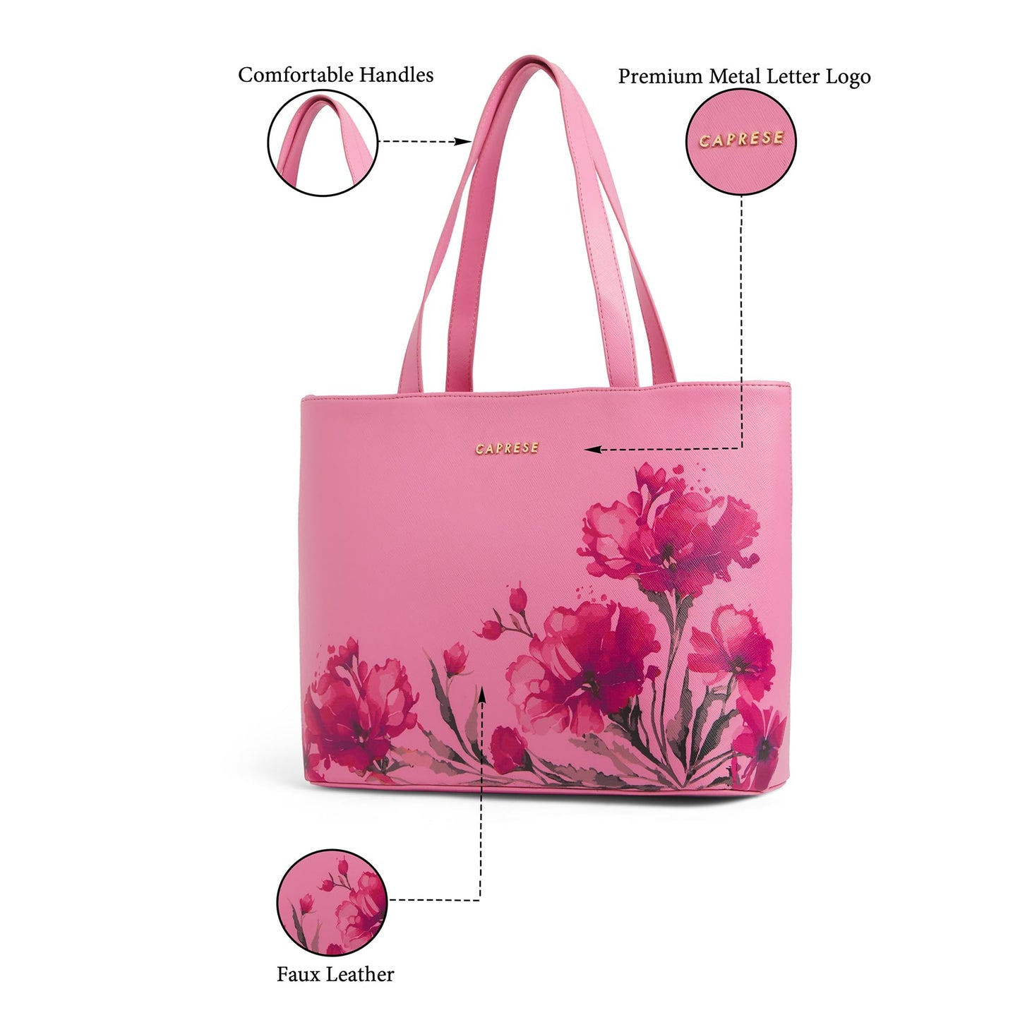 Caprese Chloe Large Floral Tote Bag for Women|Stylish, Durable, Multi-Compartment Design for Work, Travel, Shopping |Comfortable Straps Shoulder Bag, Ideal for Laptop & Essentials (Violet)