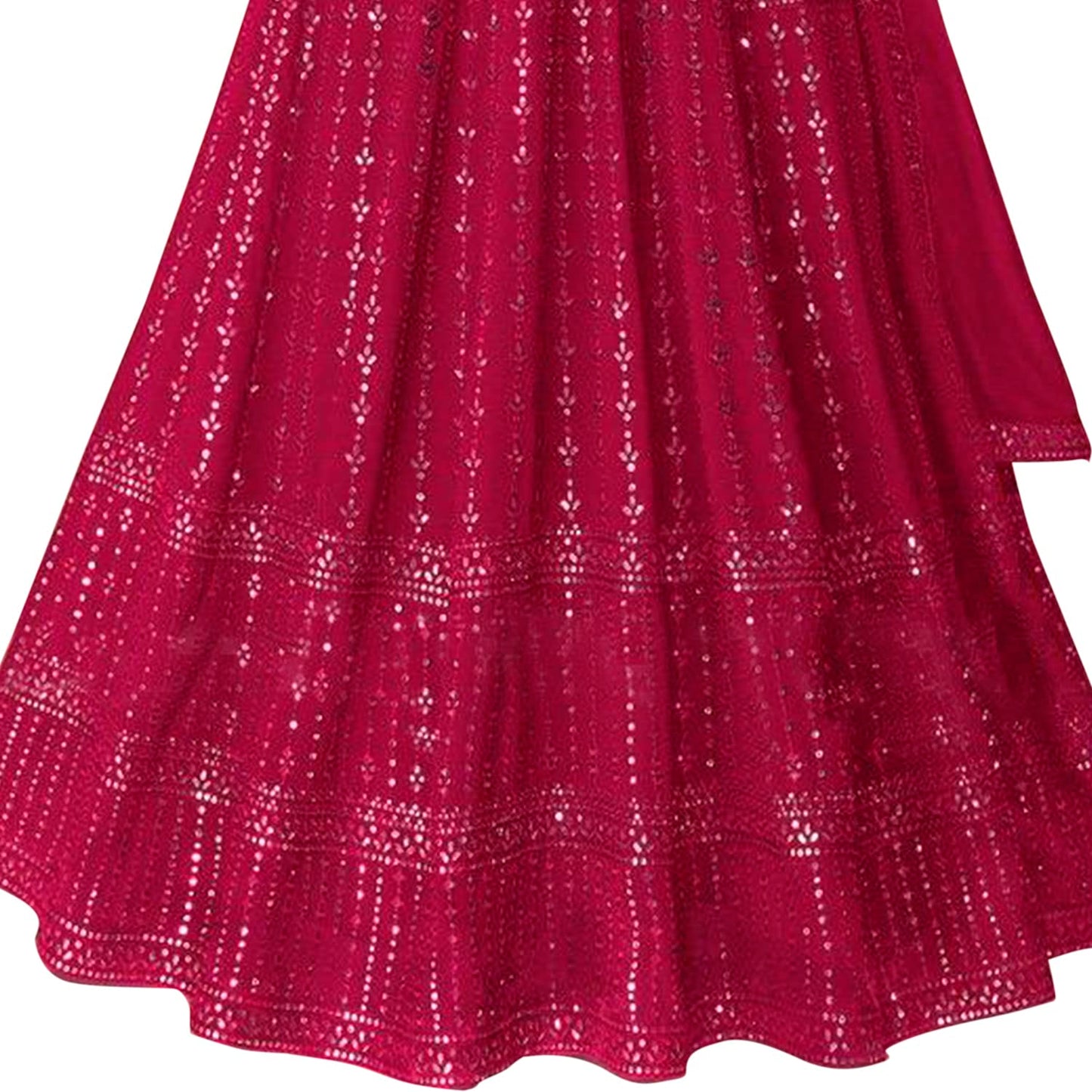 Miss Ethnik Women's Faux Georgette Full Sleeve Stitched Embroidered Floor Length Pink Anarkali Gown with Dupatta (ME-1106-Pink-L)
