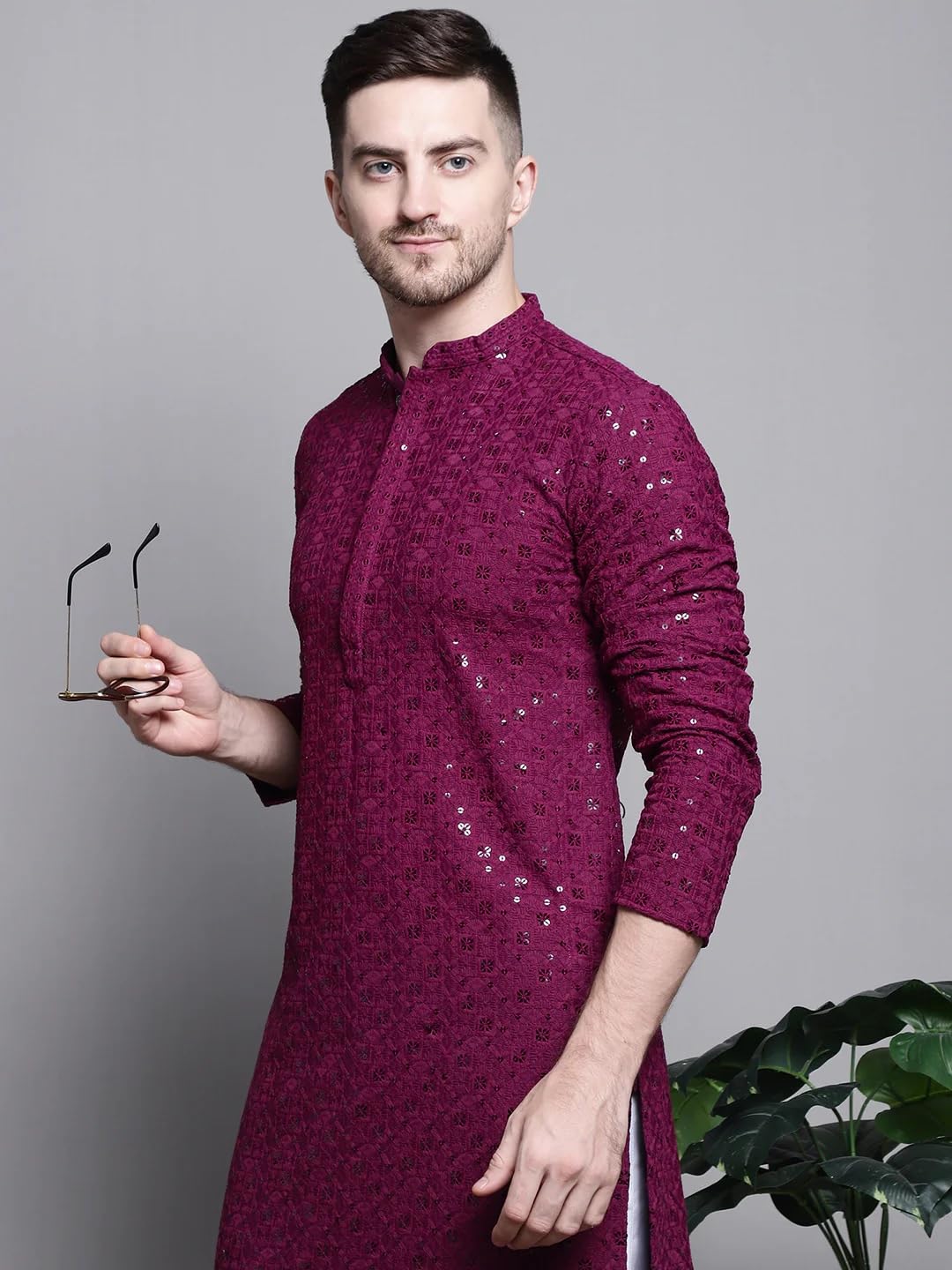 Boldwink Lucknow Chikan Men's Pure Cotton Kurta Pajama Set, Full Booty