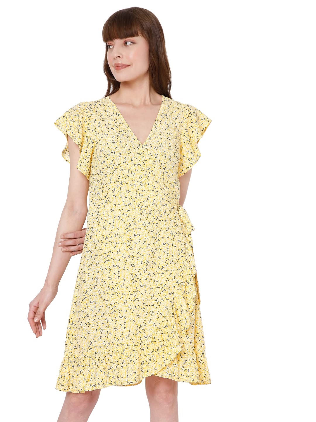 Vero Moda Women's Viscose A-Line Knee-Length Dress (10275484-Sundress_Yellow_M)