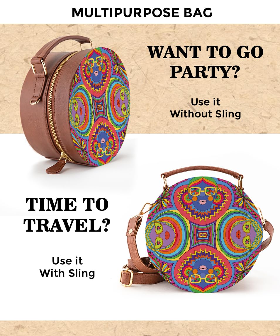 Kalankit Round Sling For Women | Girls Crossbody Bags | Side Bags With Adjustable Strap | Travel Box Sling Bags | Party People