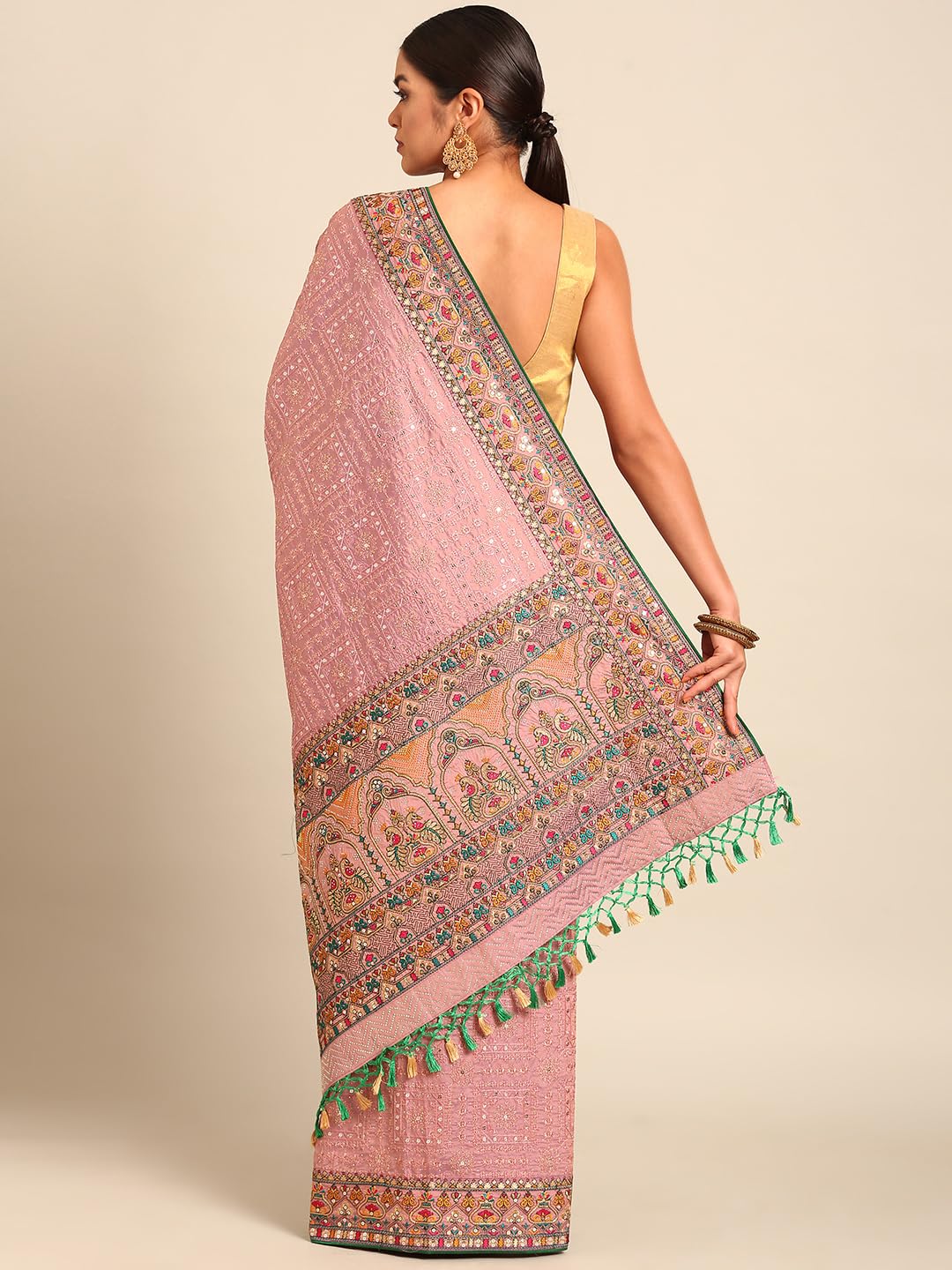 MOHEY Purple Art Silk Embroidery|Stone Work Saree for Women