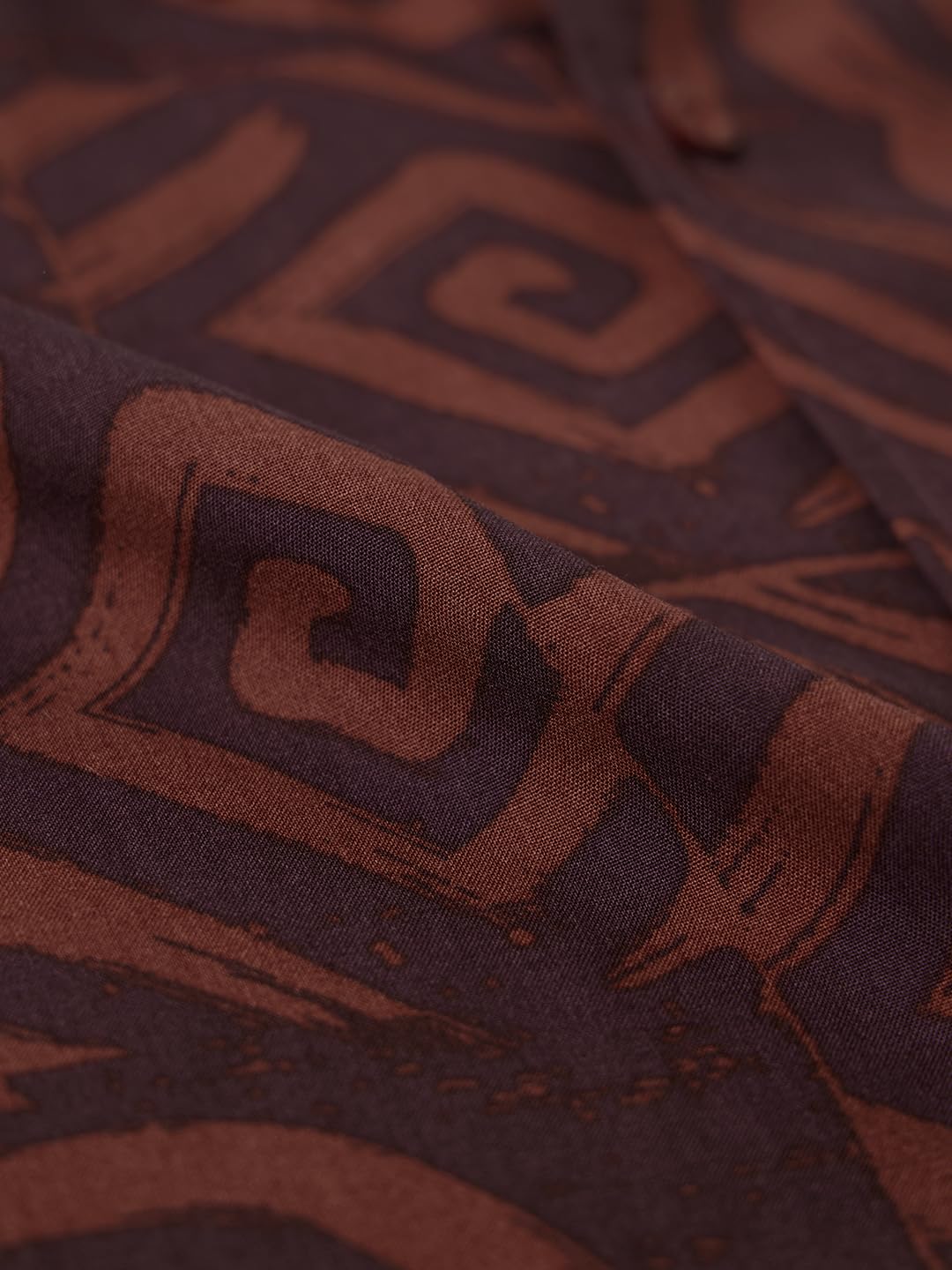 The Souled Store Avatar: Elements Men and Boys Short Sleeves Collared Neck Button Front Brown Embroidered Rayon Oversized Shirts