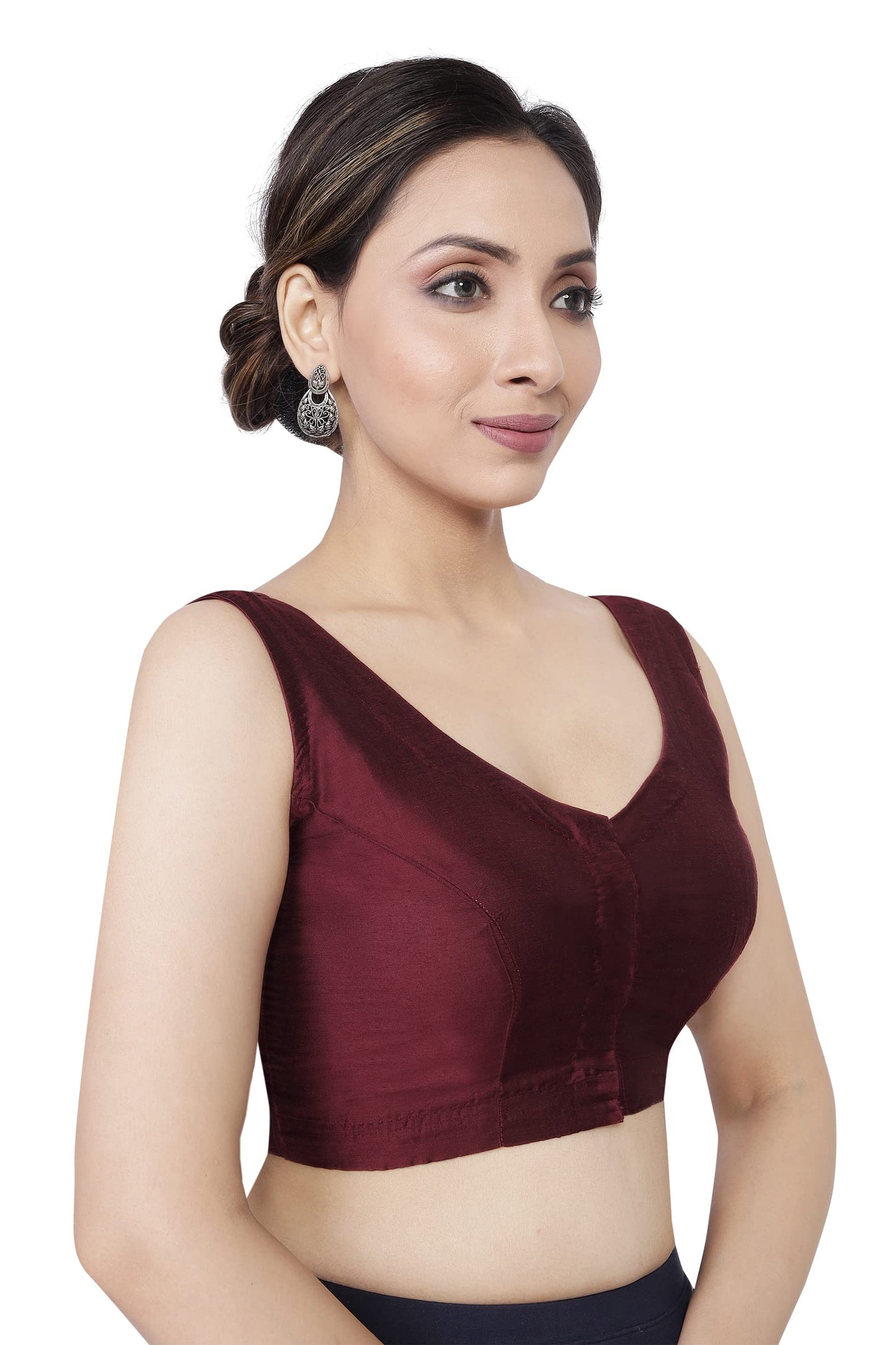 RENE Women's Silk Solid Half Sleeve Blouse (D-005506-MAROON-44_Red_42)