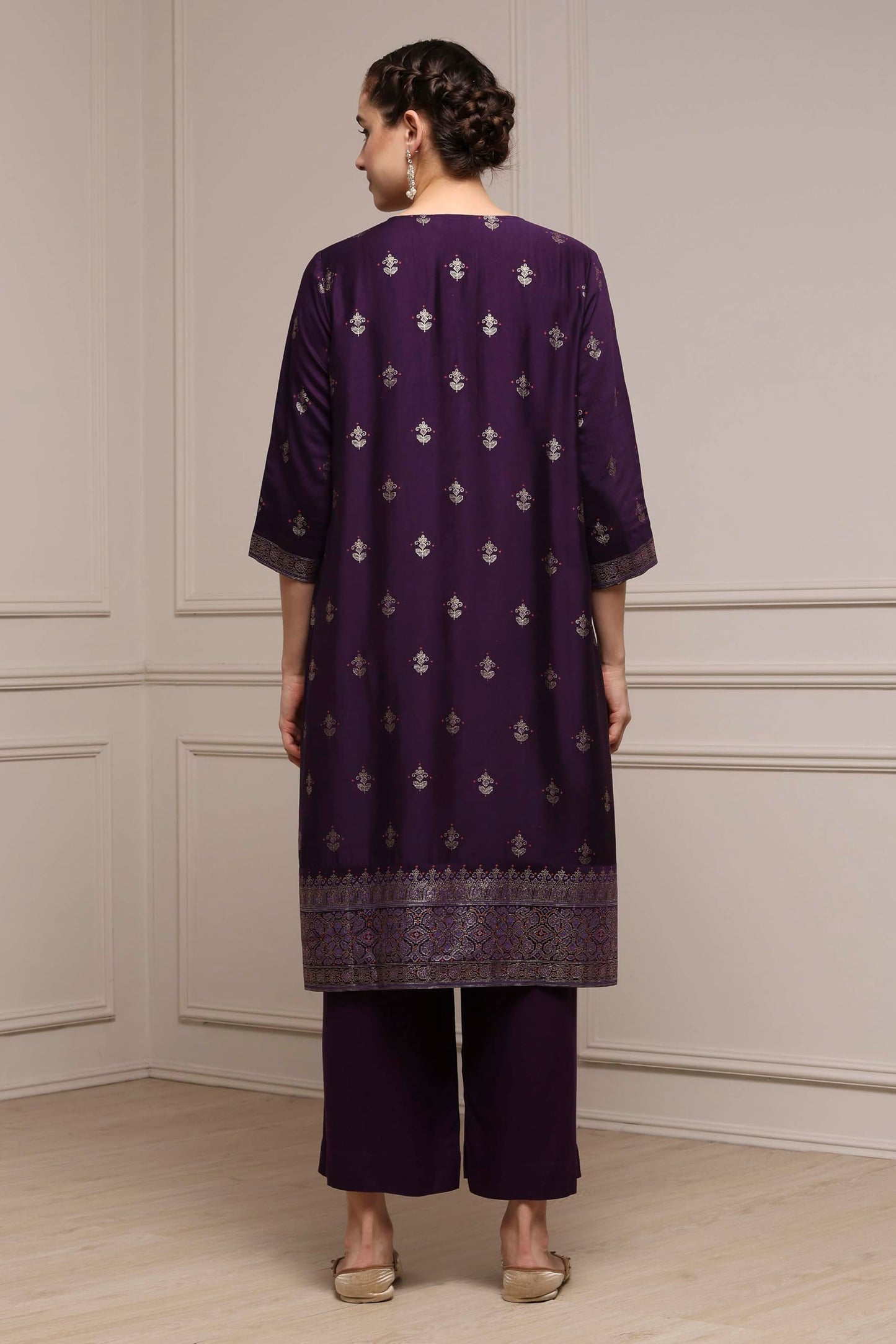Biba Women's Viscose Rayon Kurta Set (SKDCRFLUX30159AW25PUR_Purple
