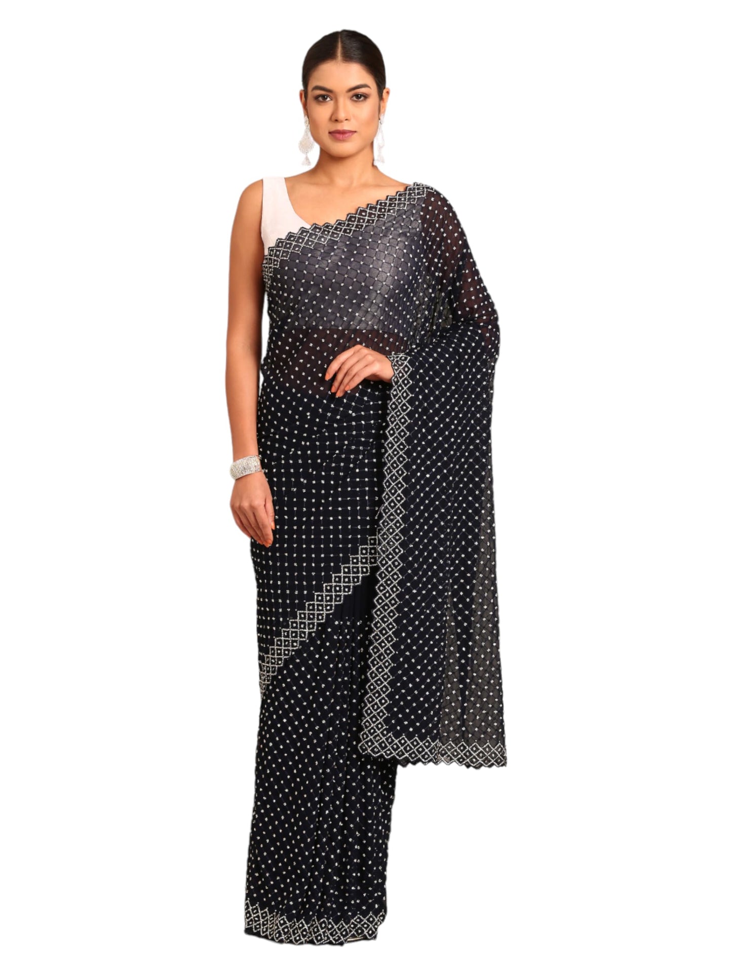 MOHEY Women's Georgette Hand|Stone|Thread Saree