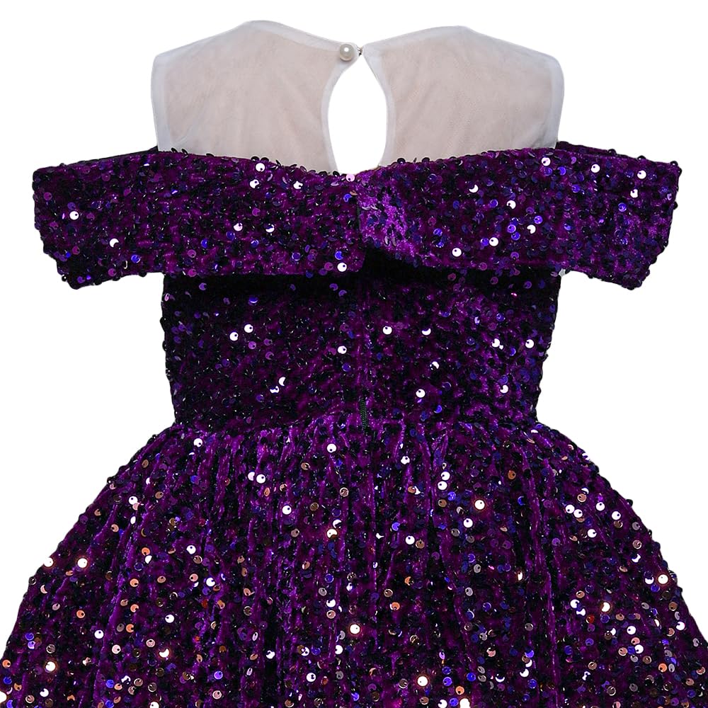 Hopscotch Girls Polyester Lycra Sequin Gown In Purple Color For Ages 8-9 Years (AL7-4565009)