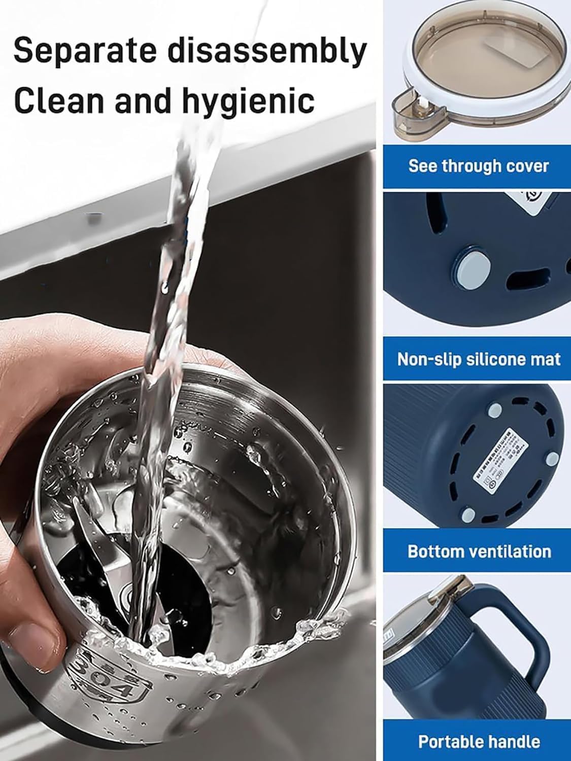 Portable Electric Grinder for Spices, Coffee, Herbs, and Grains – Stainless Steel Mini Mixer Grinder Machine for Kitchen, Home – Small Size Masala Mixer with Powerful Motor (1, Blue Handle Coffee, M)