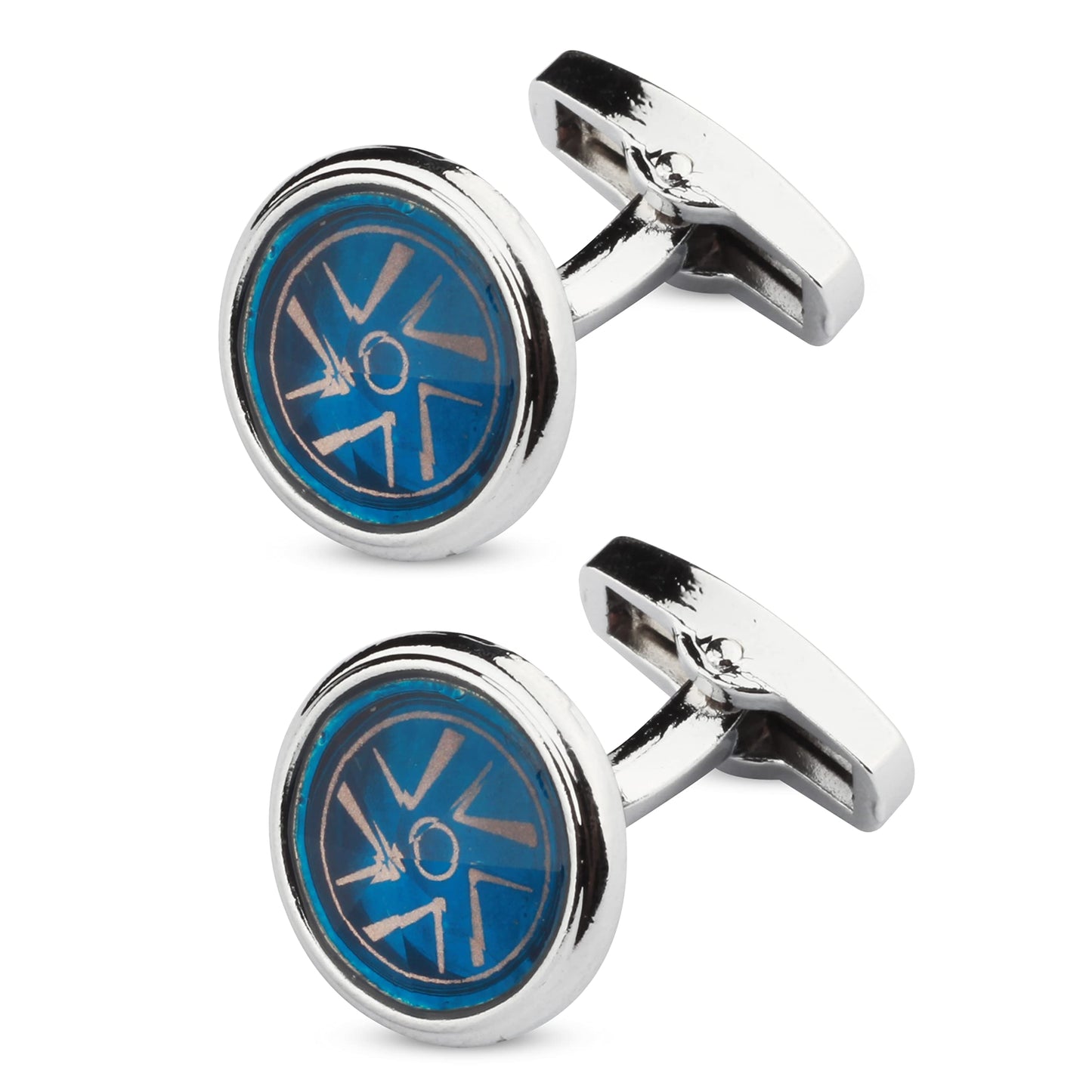Panjatan Ogee Pattern Silver and Blue Coloured Cufflinks for Men.